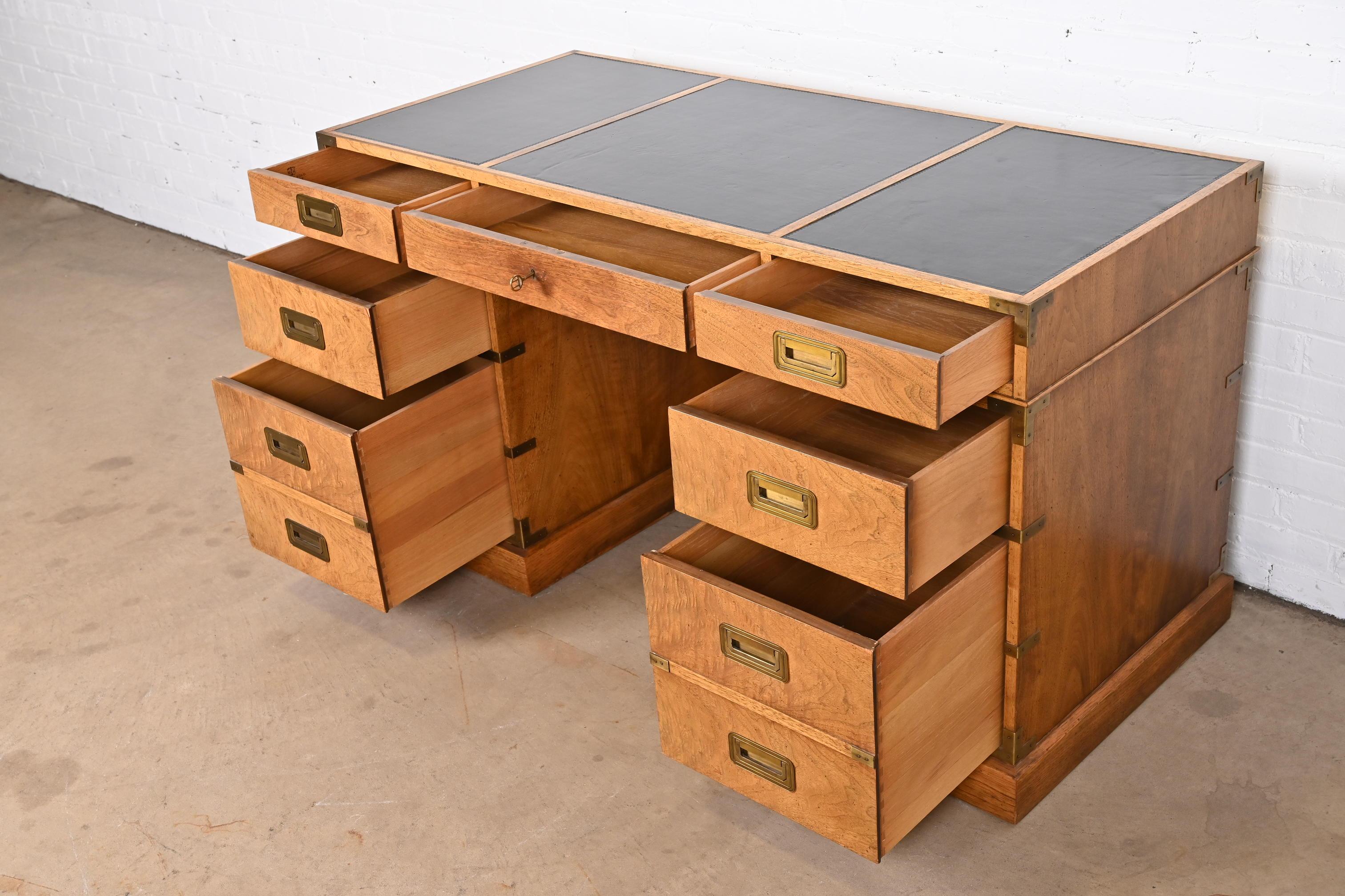 Baker Furniture Mid-Century Hollywood Regency Campaign Walnut Leather Top Desk 5