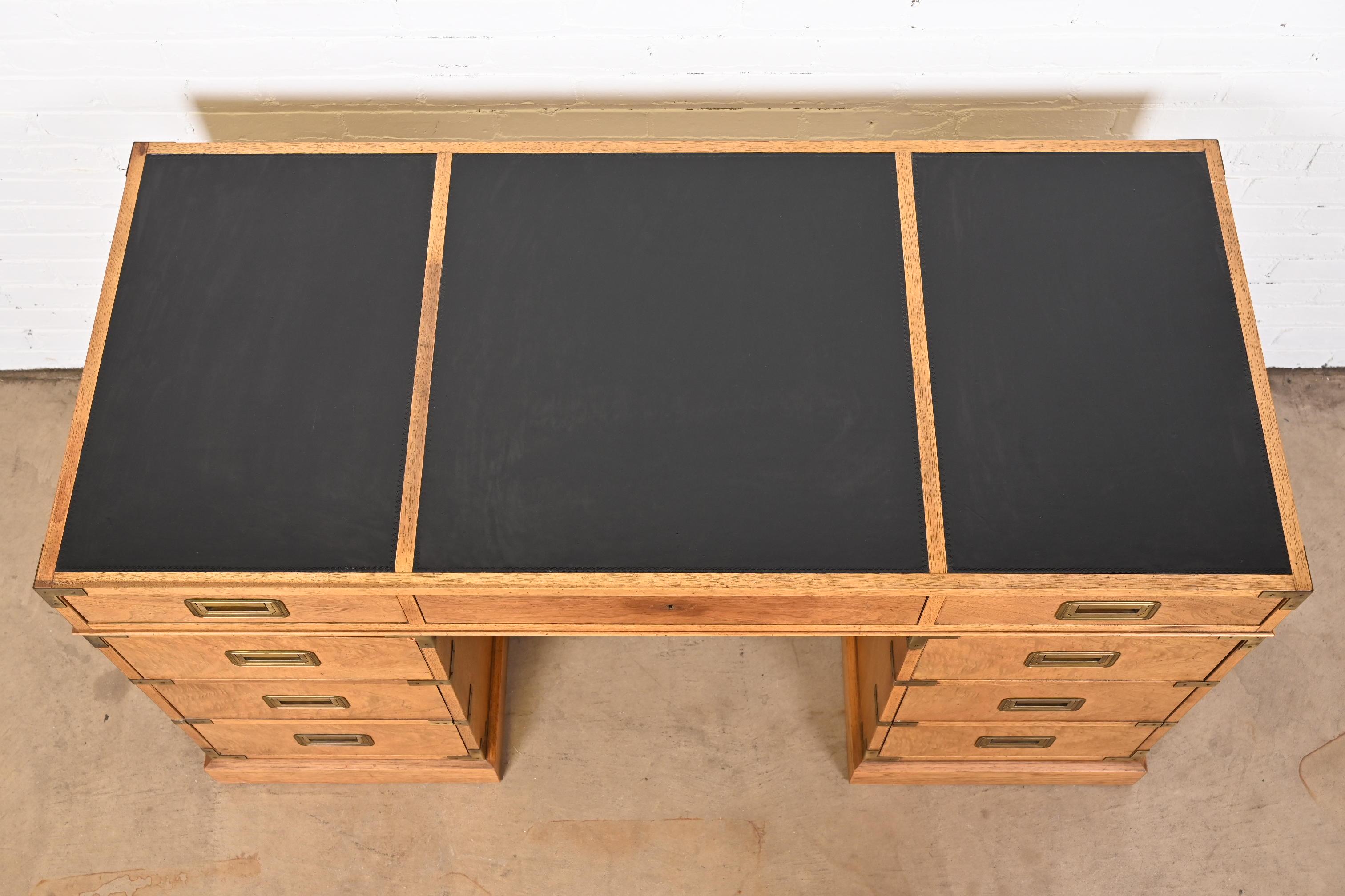 Baker Furniture Mid-Century Hollywood Regency Campaign Walnut Leather Top Desk 1