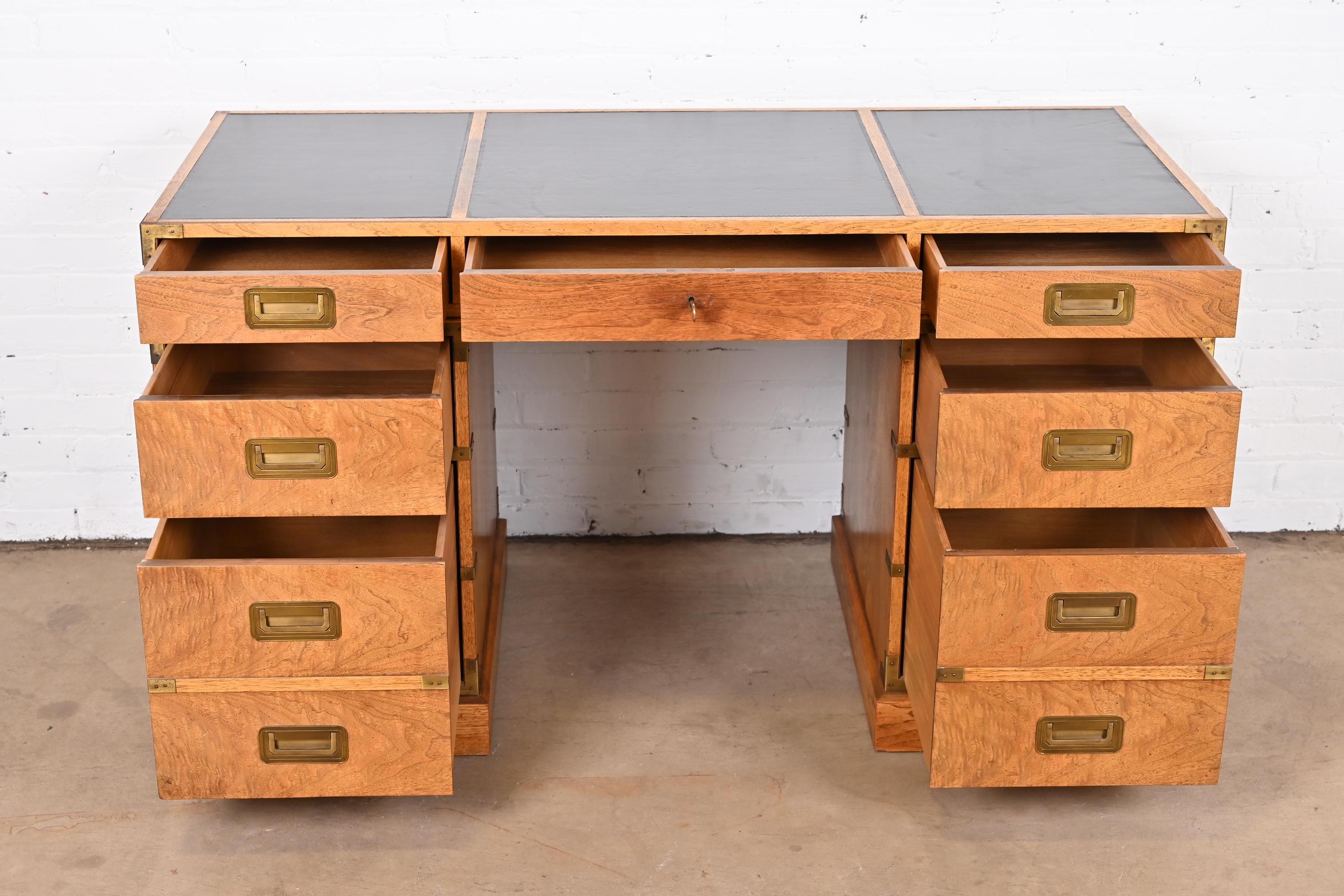 Baker Furniture Mid-Century Hollywood Regency Campaign Walnut Leather Top Desk 1