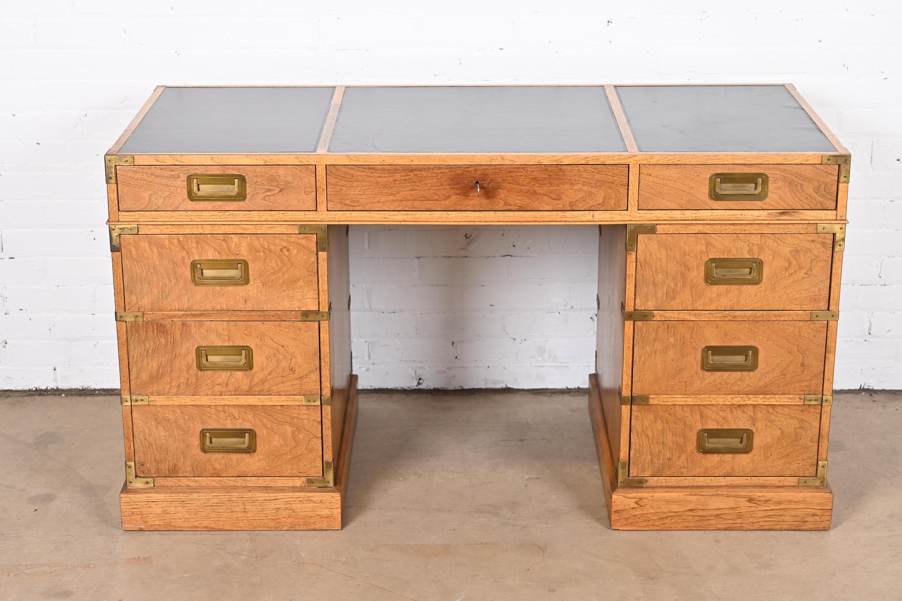 Baker Furniture Mid-Century Hollywood Regency Campaign Walnut Leather Top Desk 2