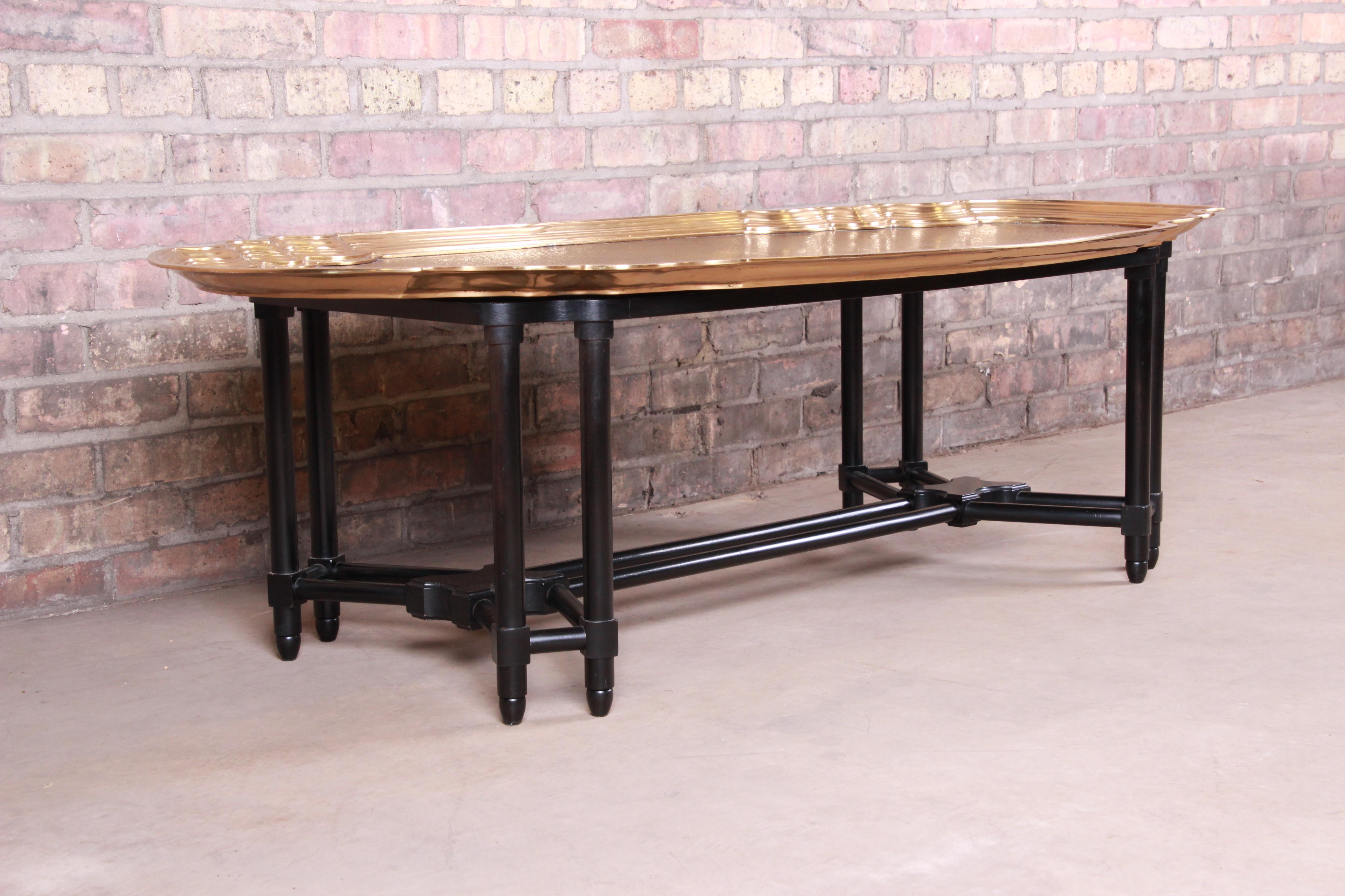 Lacquered Baker Furniture Midcentury Hollywood Regency Etched Brass Cocktail Table