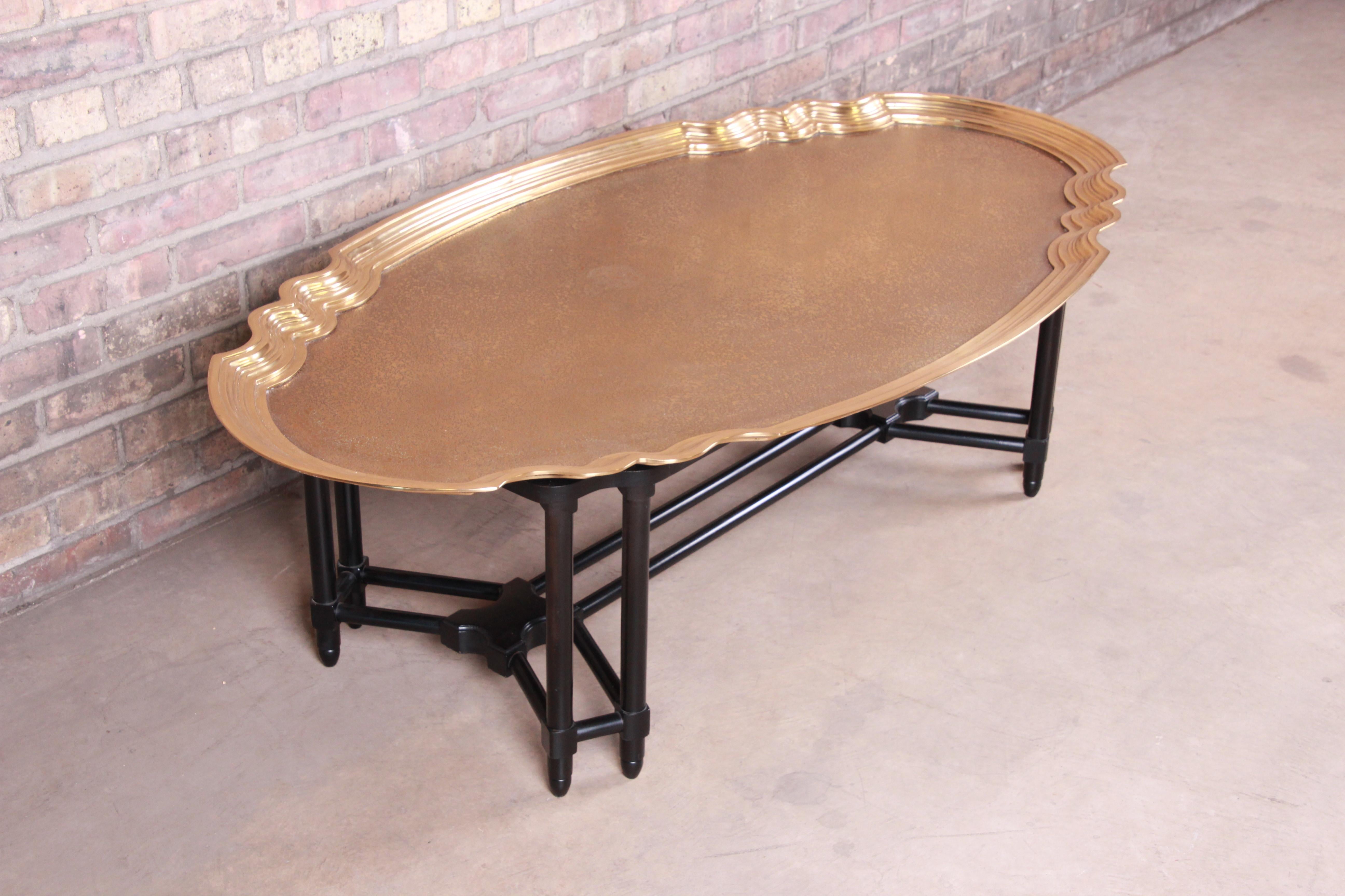 Baker Furniture Midcentury Hollywood Regency Etched Brass Cocktail Table In Good Condition In South Bend, IN