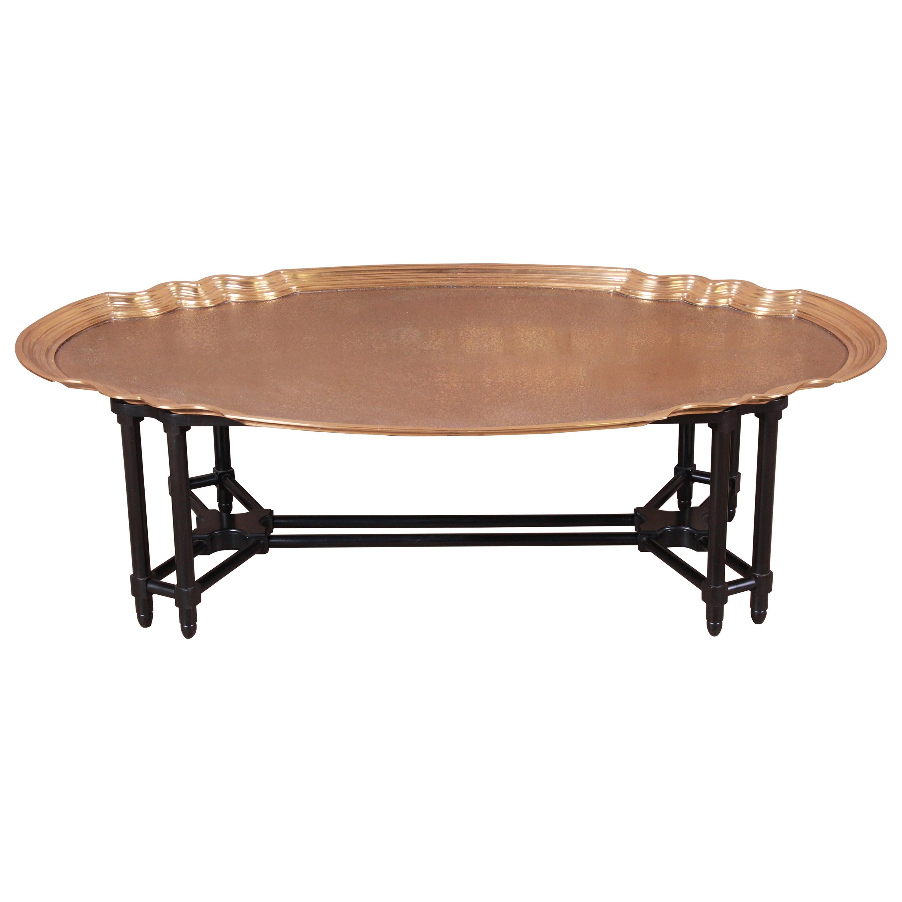 Baker Furniture Midcentury Hollywood Regency Etched Brass Cocktail Table