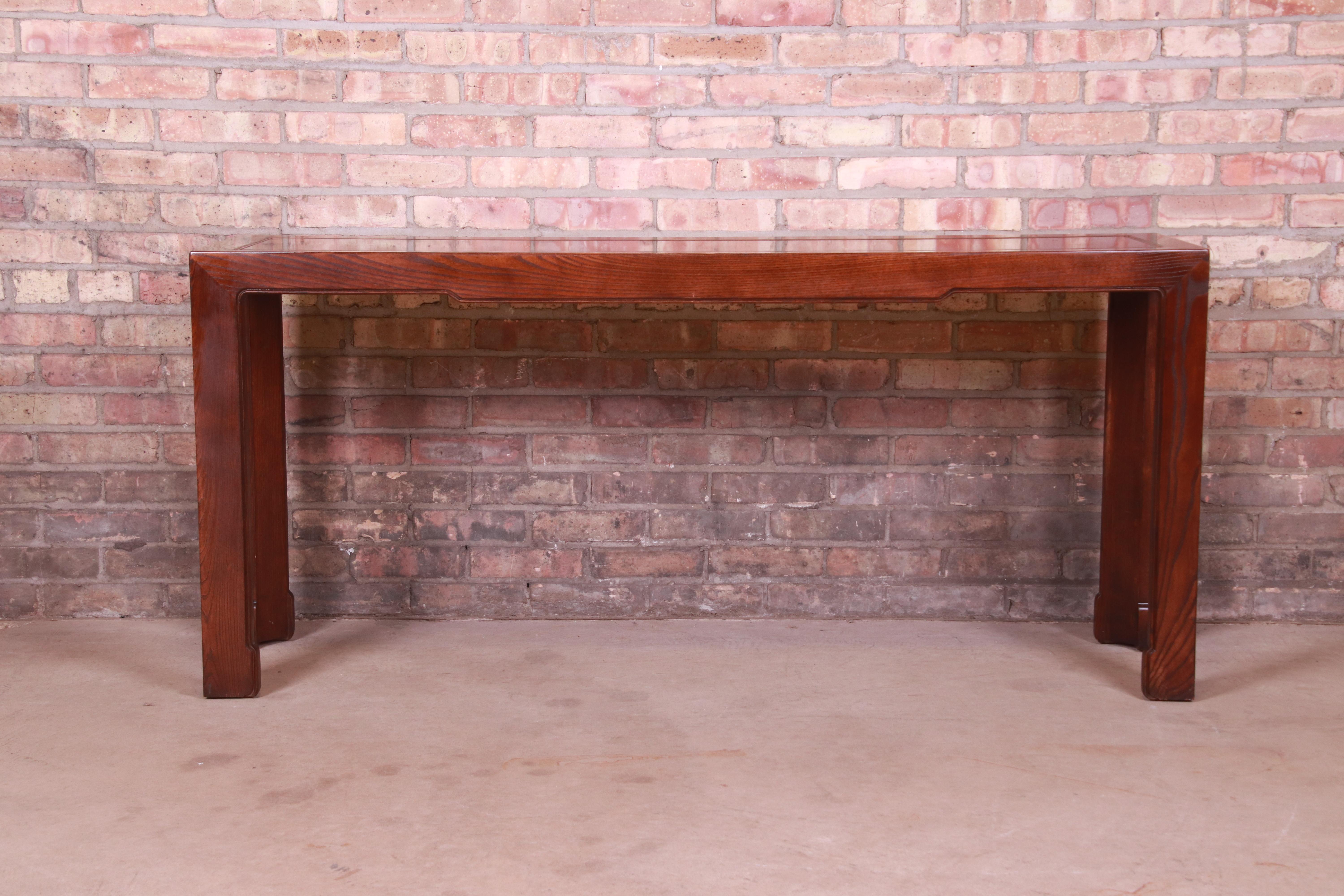 Mid-Century Modern Baker Furniture Mid-Century Hollywood Regency Oak and Burl Wood Console Table