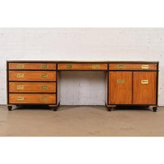 Baker Furniture Mid-Century Hollywood Regency Satinwood Desk, Circa 1960s