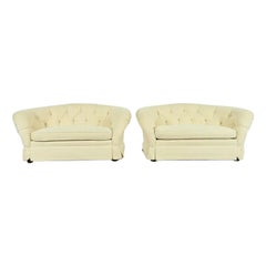 Baker Furniture Mid-Century Hollywood Regency Tufted Sofas or Loveseats, Pair