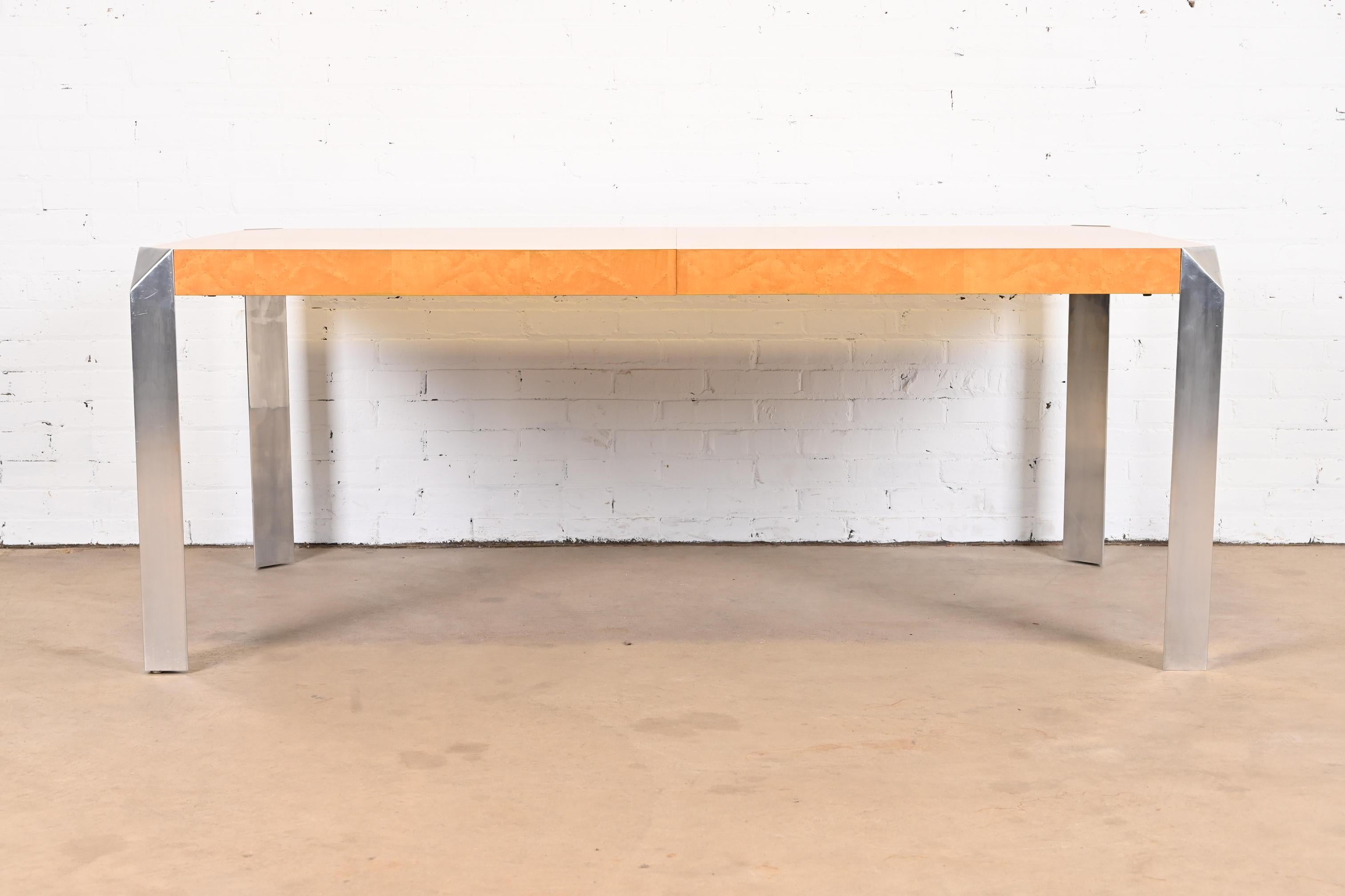 Table de salle à manger Baker Furniture en érable piqué et chrome, mi-siècle moderne en vente 5