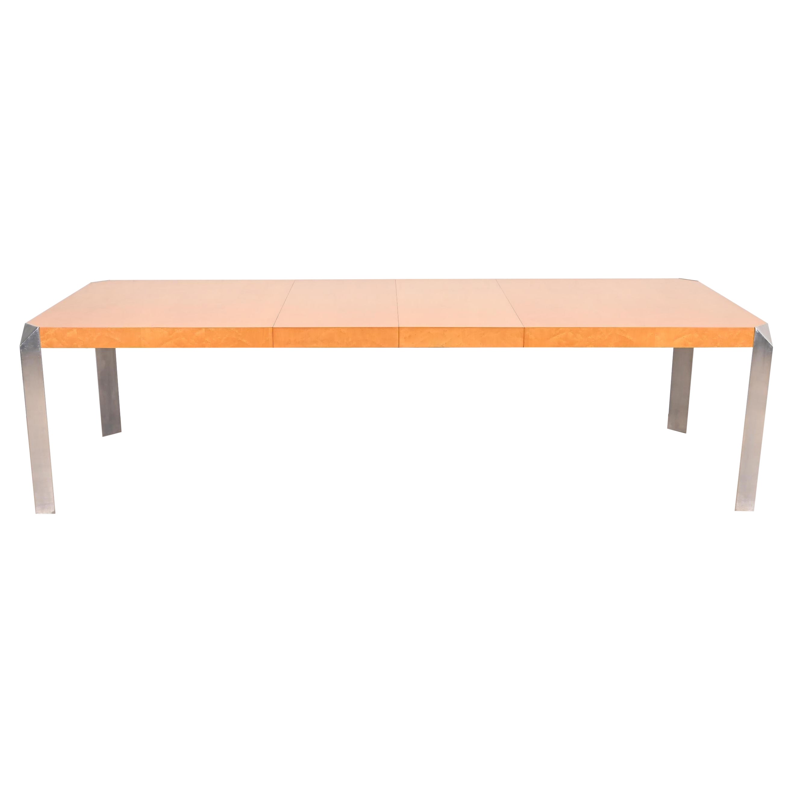 Tavolo da pranzo Baker Furniture Mid-Century Modern Birdseye Maple and Chrome