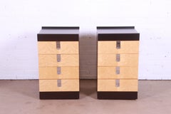Baker Furniture Mid-Century Modern Birdseye Maple and Ebonized Bedside Chests