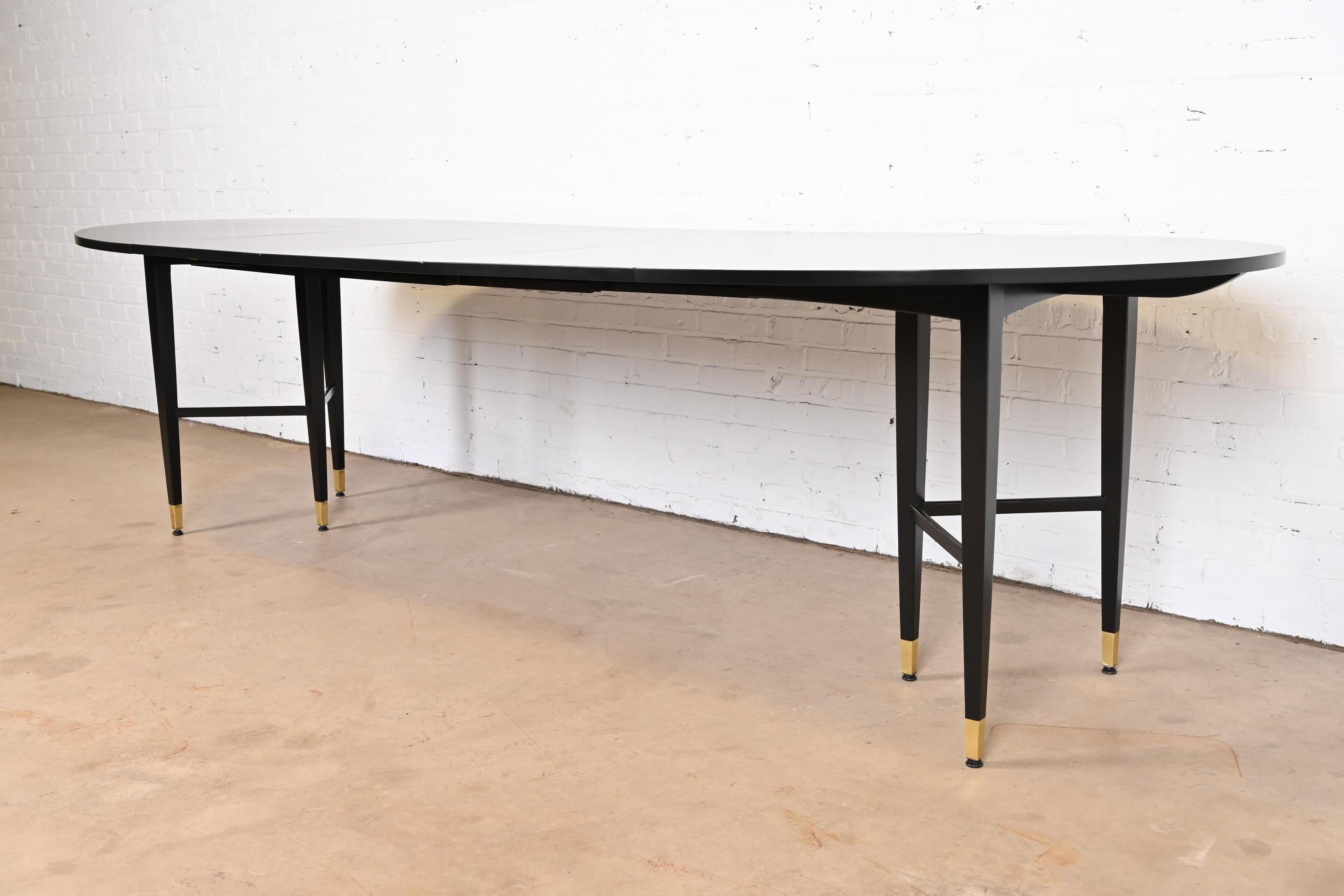 American Baker Furniture Mid-Century Modern Black Lacquered Dining Table, Refinished