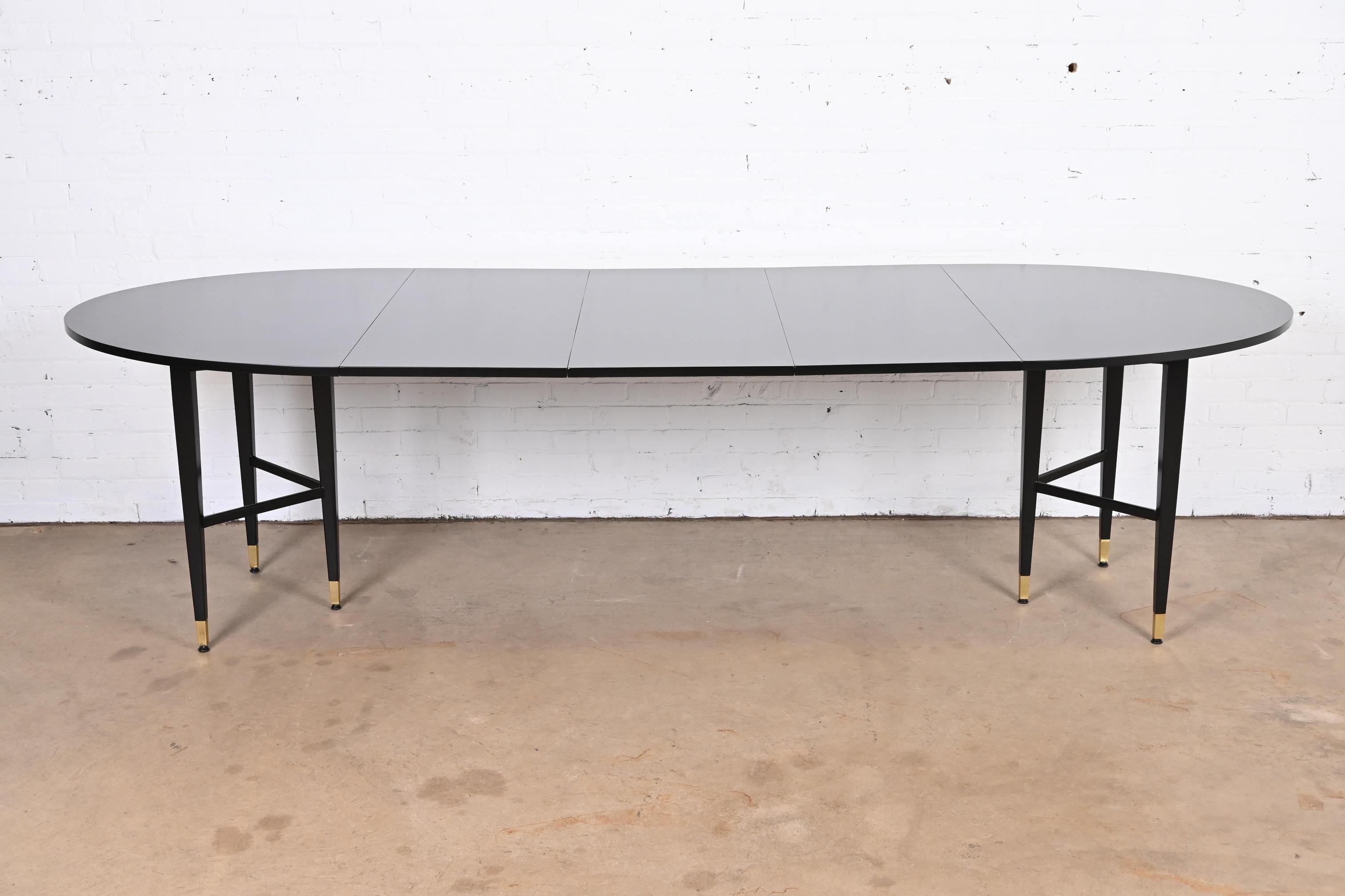 Baker Furniture Mid-Century Modern Black Lacquered Dining Table, Refinished In Good Condition In South Bend, IN