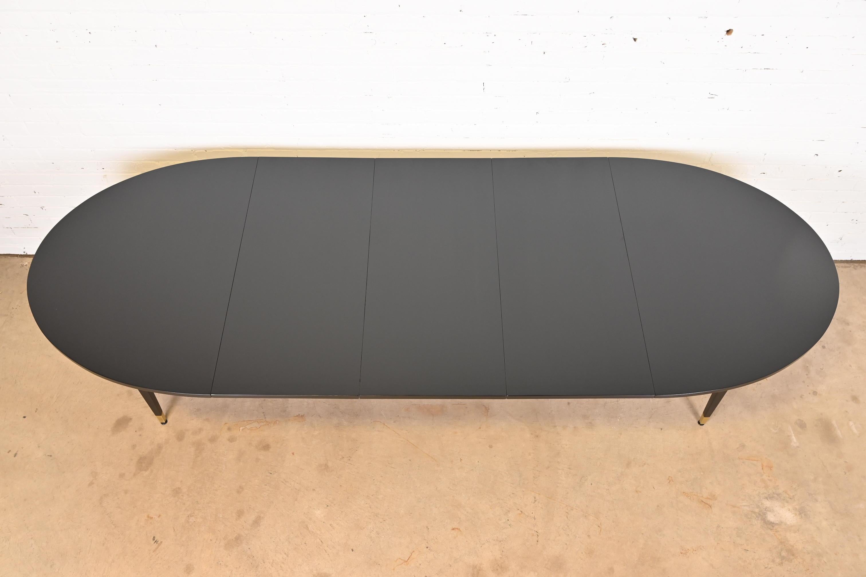 Brass Baker Furniture Mid-Century Modern Black Lacquered Dining Table, Refinished