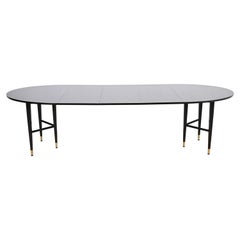 Baker Furniture Mid-Century Modern Black Lacquered Dining Table, Refinished