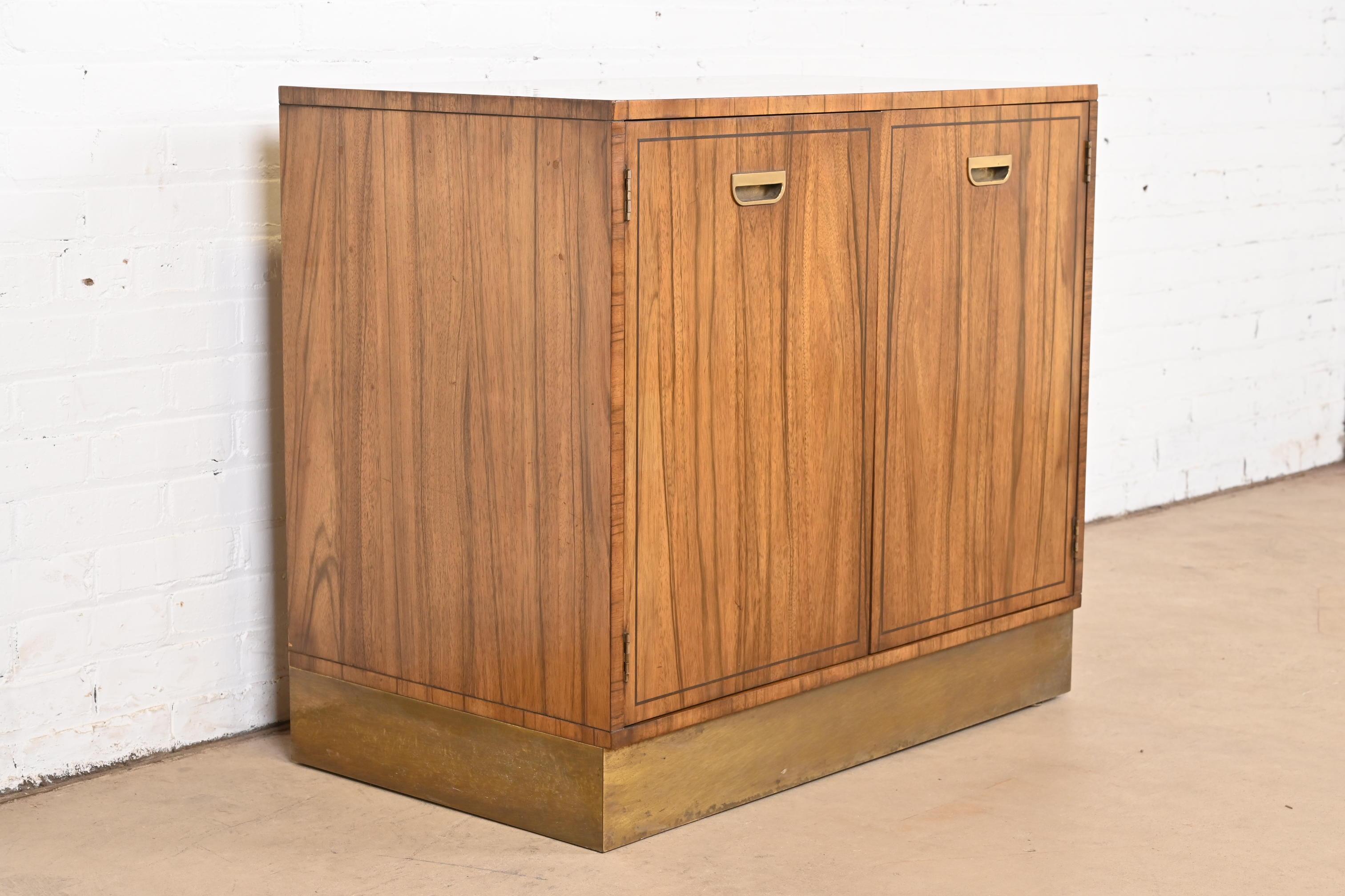 Brass Baker Furniture Mid-Century Modern Campaign Rosewood Bar Cabinet, Circa 1960s For Sale