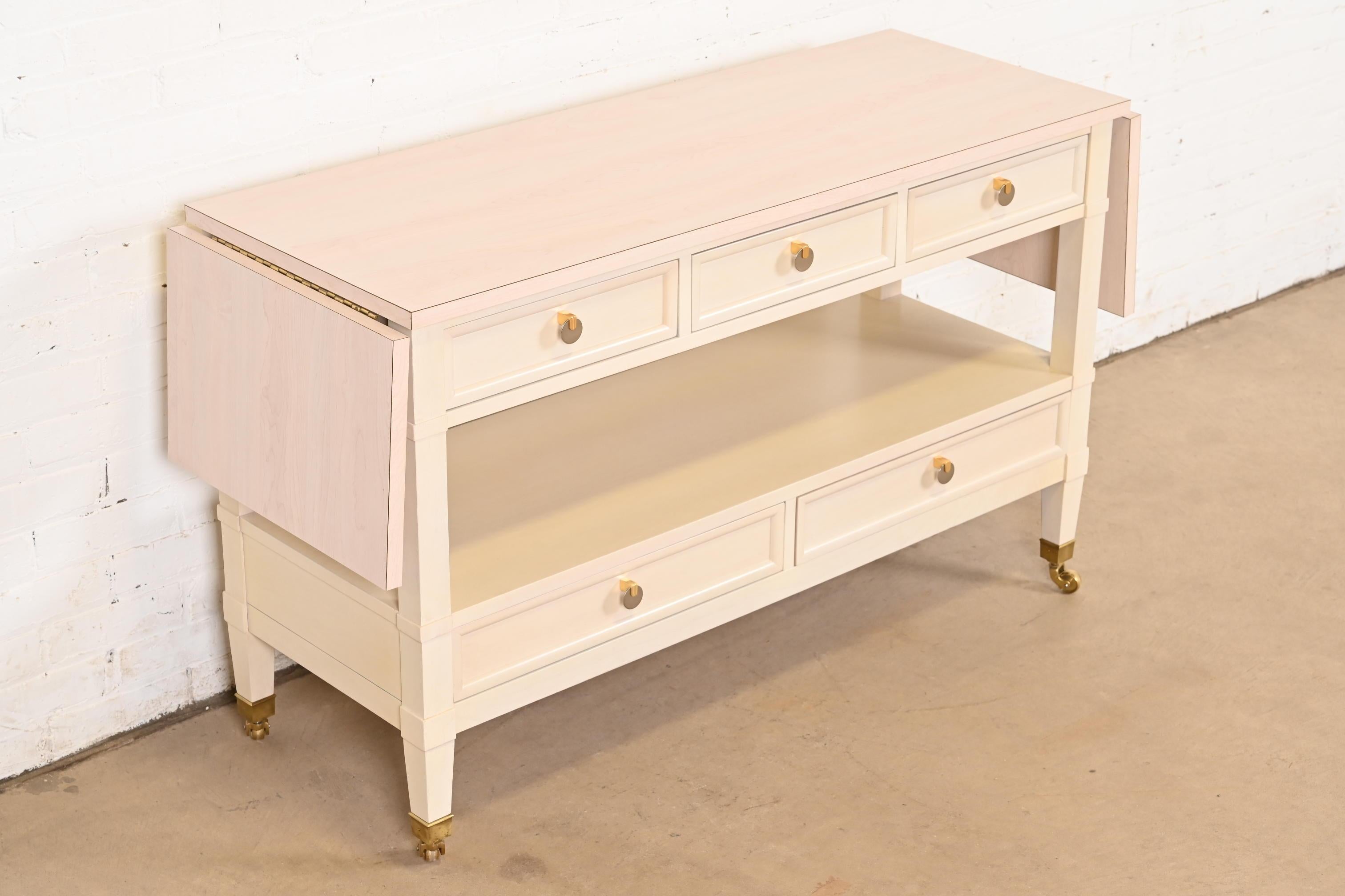 Baker Furniture - Server o carrello da bar laccato crema, stile metà del secolo scorso In condizioni buone in vendita a South Bend, IN