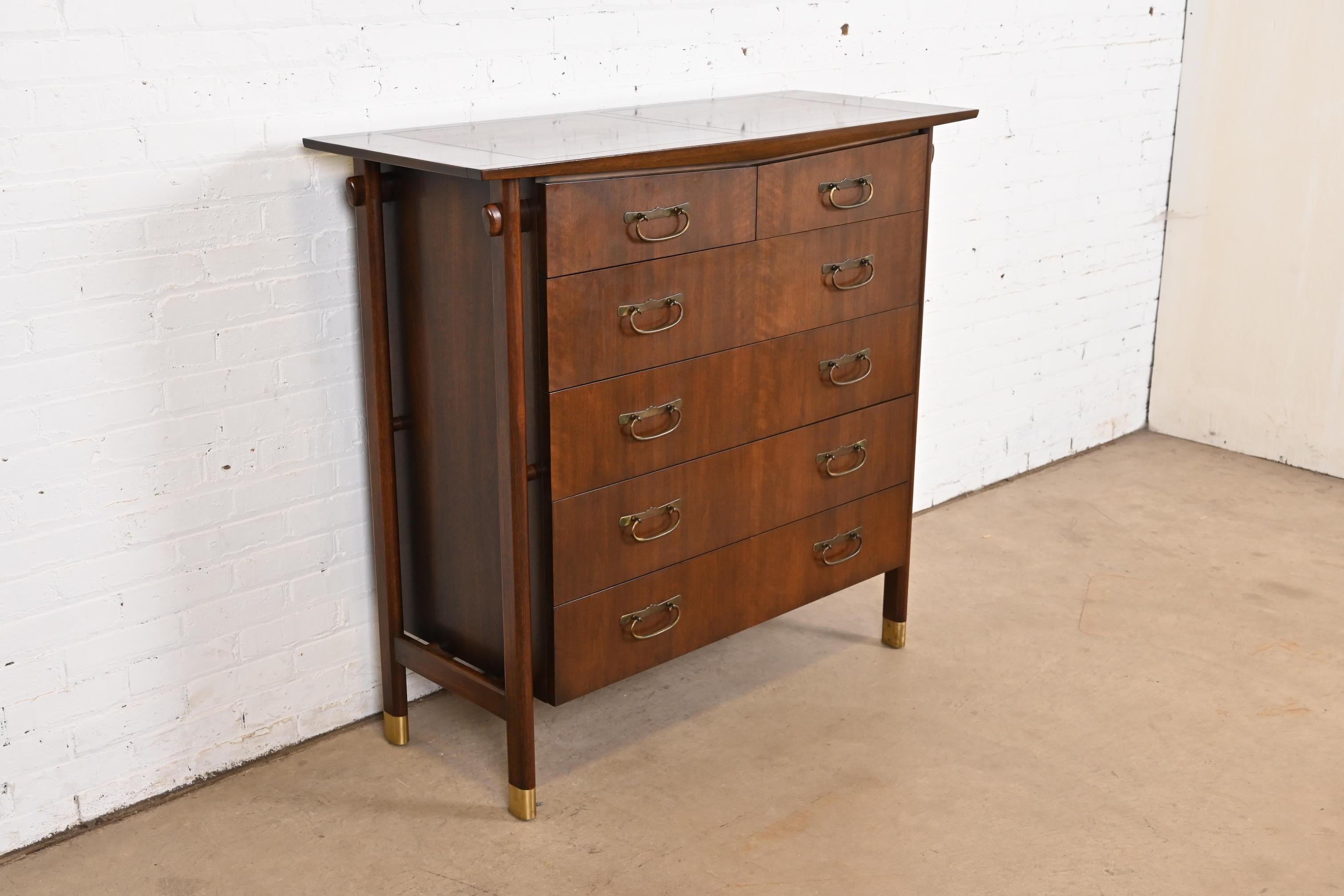 Baker Furniture Mid-Century Modern Highboy Dresser in the Manner of Nakashima In Good Condition In South Bend, IN