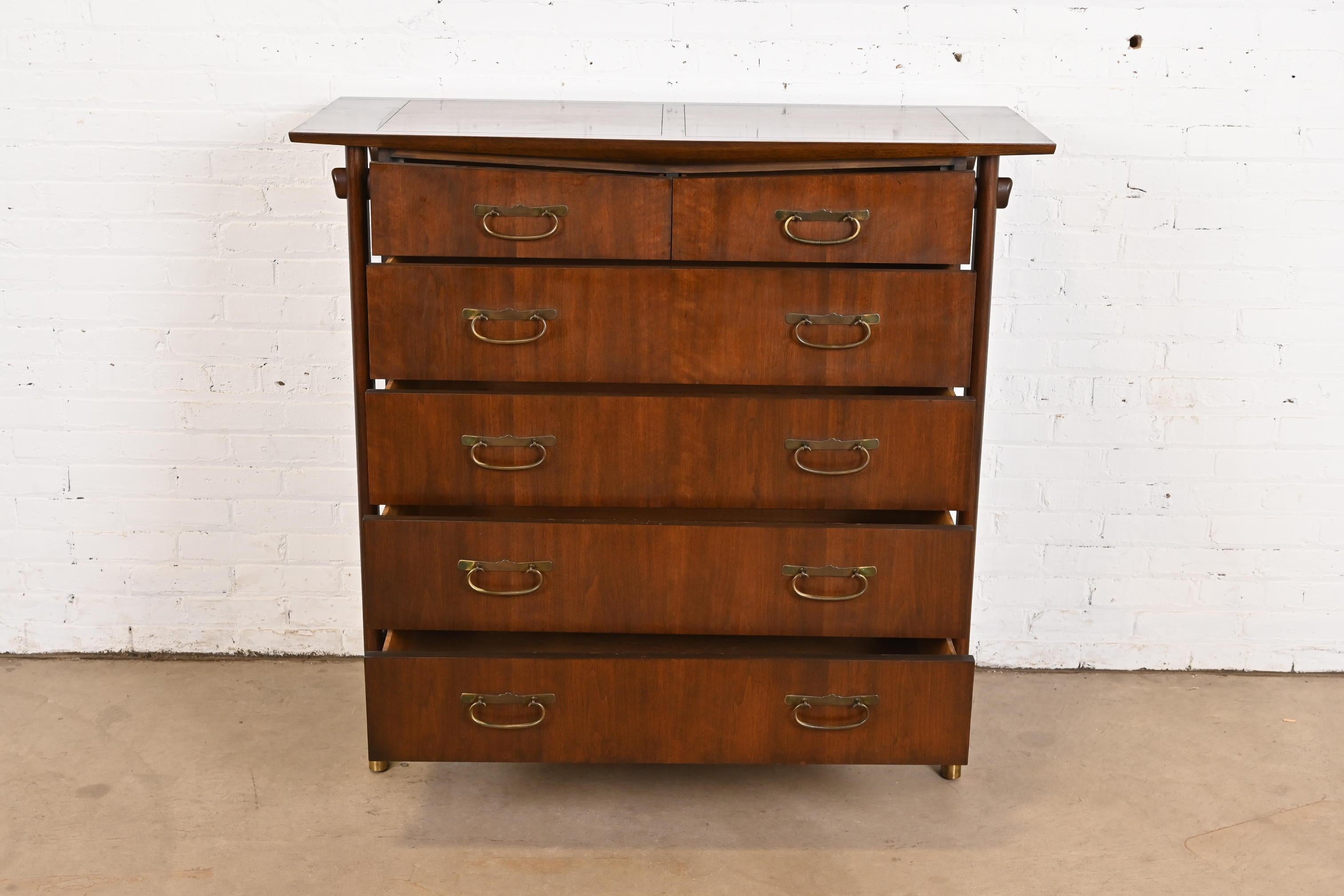 Brass Baker Furniture Mid-Century Modern Highboy Dresser in the Manner of Nakashima