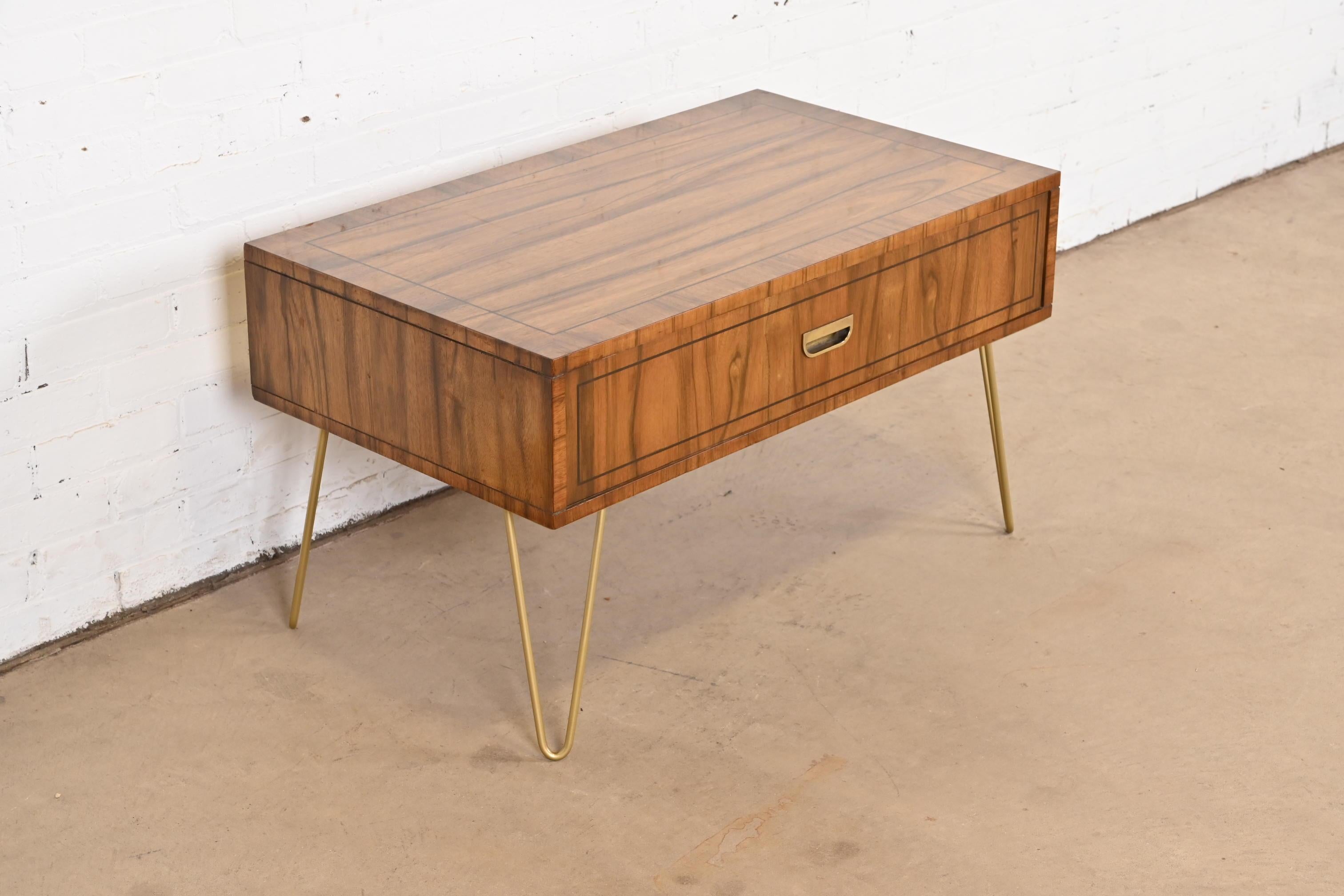 Brass Baker Furniture Mid-Century Modern Rosewood Coffee Table on Hairpin Legs For Sale