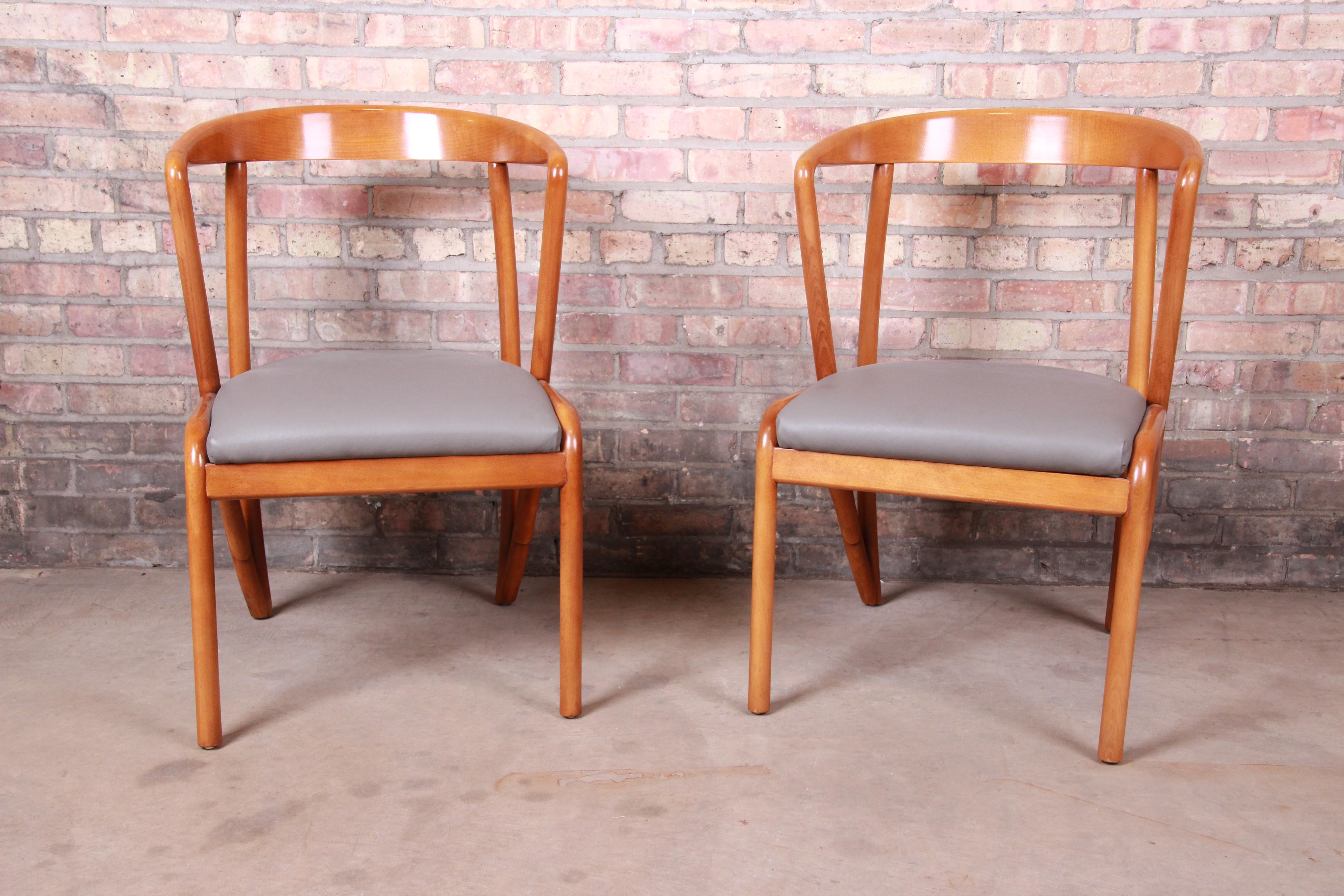 American Baker Furniture Mid-Century Modern Sculpted Solid Maple Armchairs, Pair For Sale