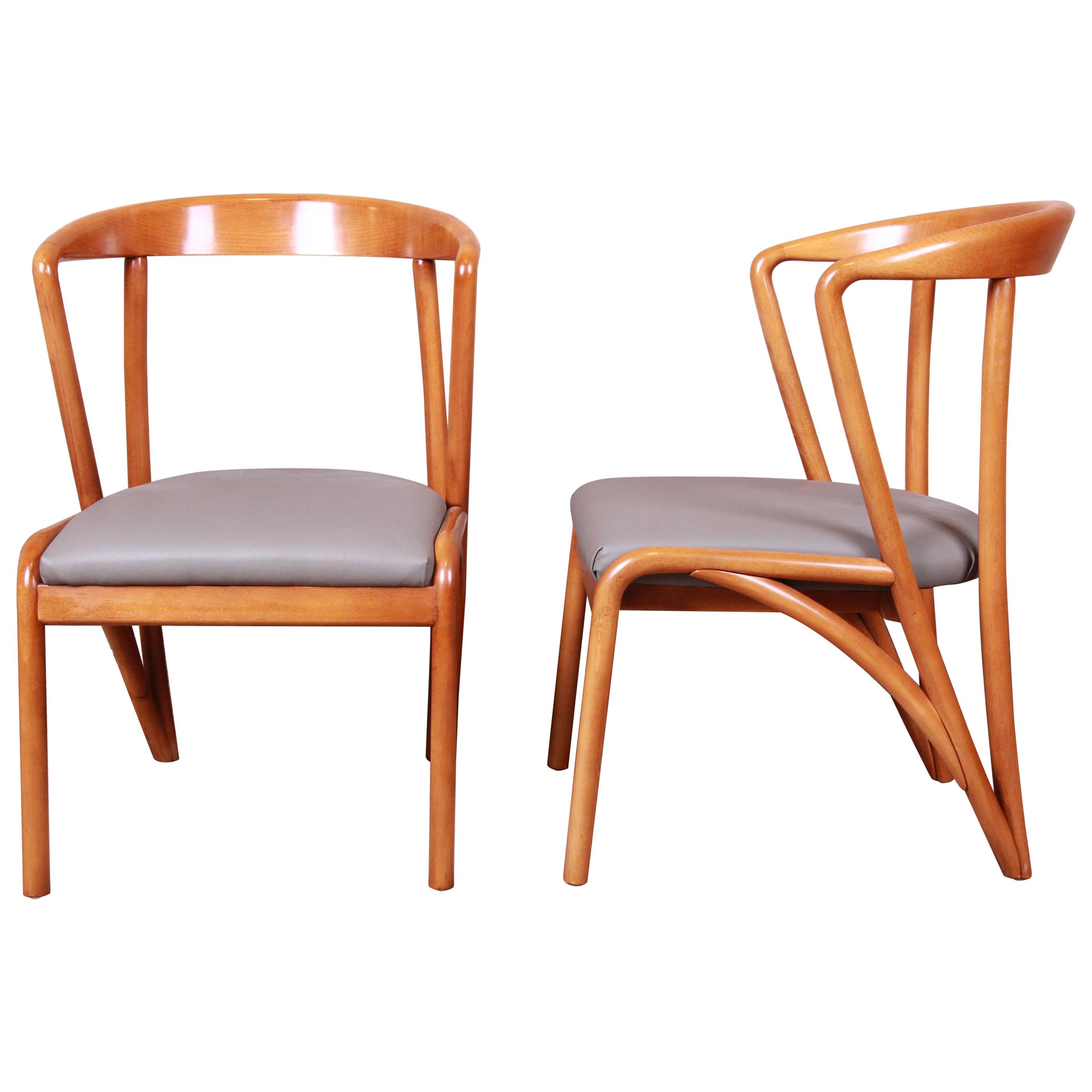 Baker Furniture Mid-Century Modern Sculpted Solid Maple Armchairs, Pair For Sale