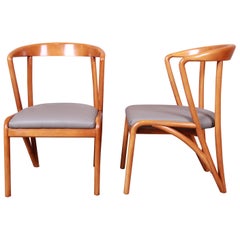 Baker Furniture Mid-Century Modern Sculpted Solid Maple Armchairs, Pair