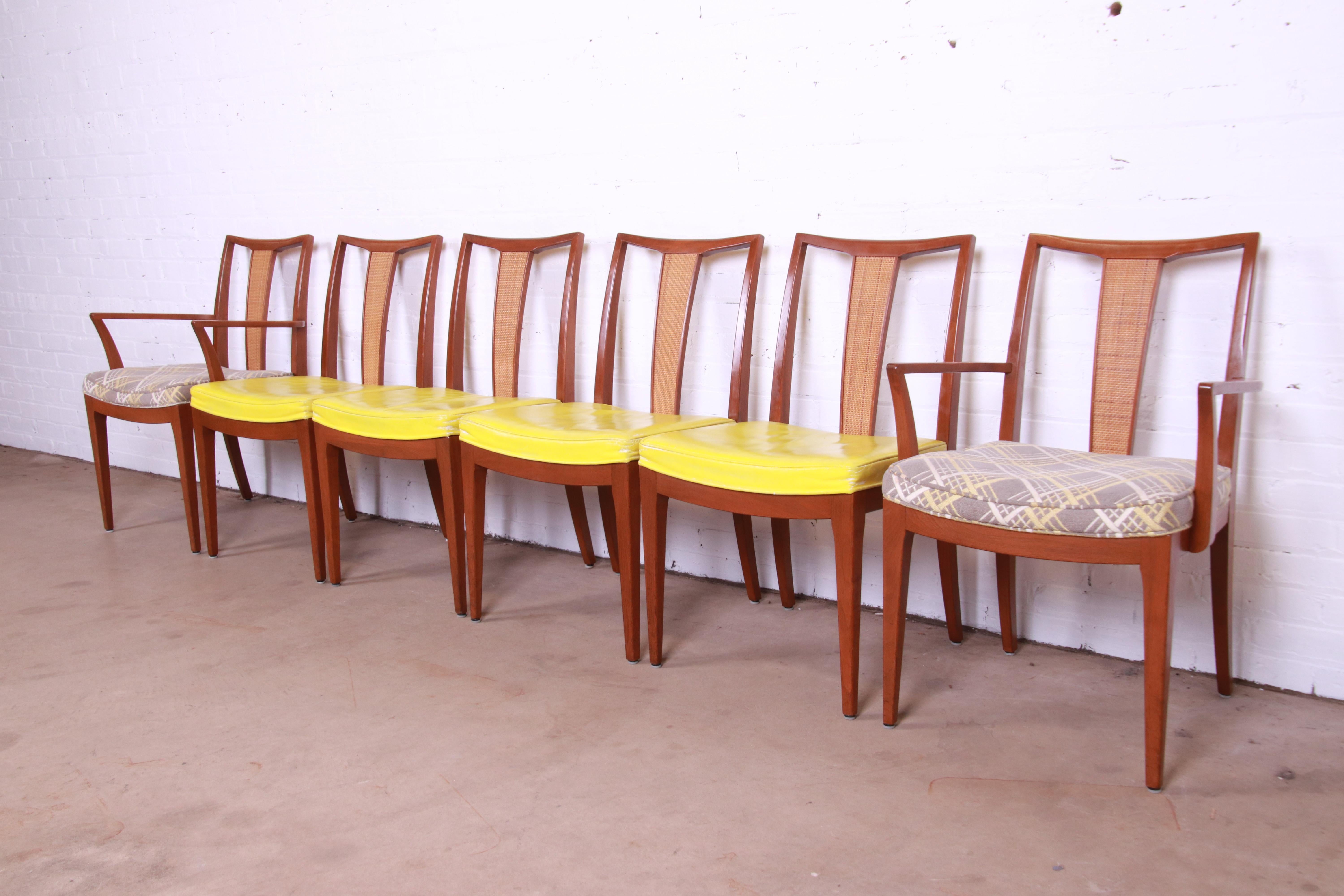 Mid-20th Century Baker Furniture Mid-Century Modern Sculpted Walnut and Rattan Dining Chairs