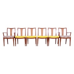 Baker Furniture Mid-Century Modern Sculpted Walnut and Rattan Dining Chairs
