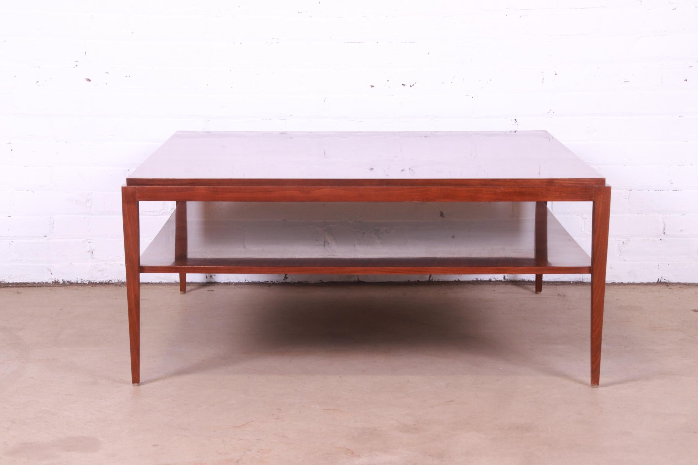 Baker Furniture Mid-Century Modern Style Walnut Two-Tier Coffee Table In Good Condition For Sale In South Bend, IN