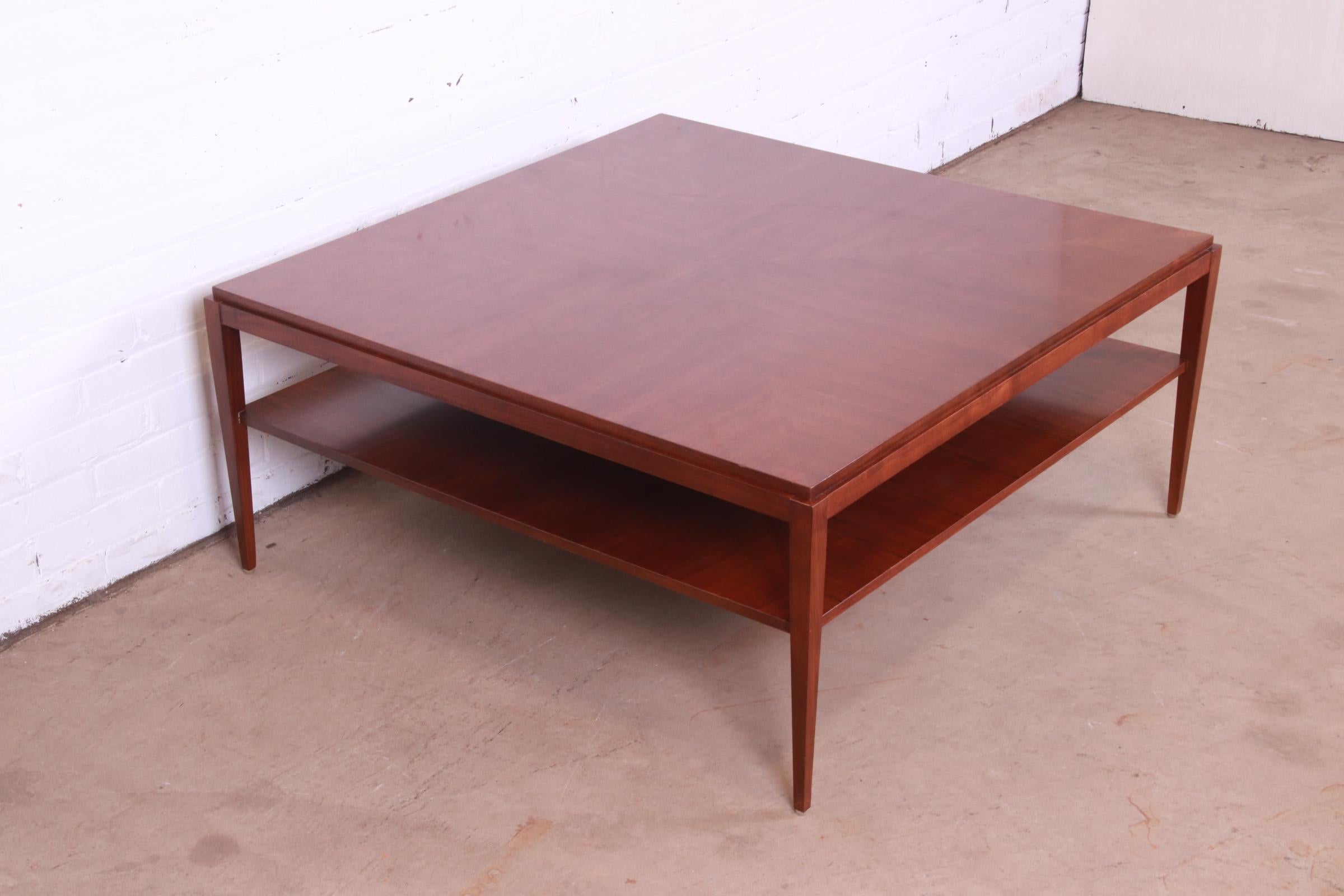 Contemporary Baker Furniture Mid-Century Modern Style Walnut Two-Tier Coffee Table For Sale