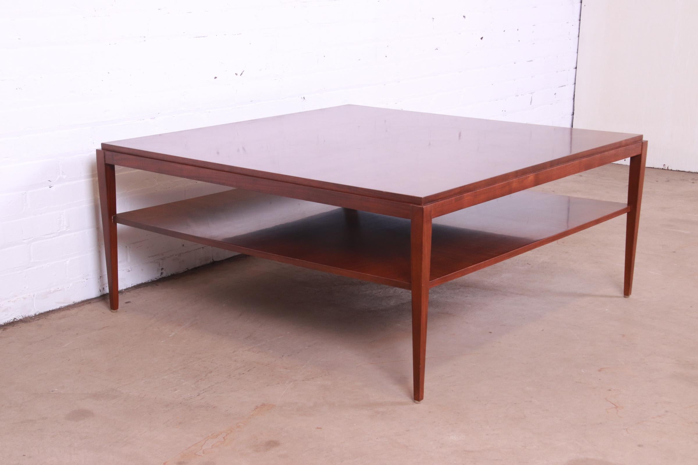 Baker Furniture Mid-Century Modern Style Walnut Two-Tier Coffee Table For Sale 1