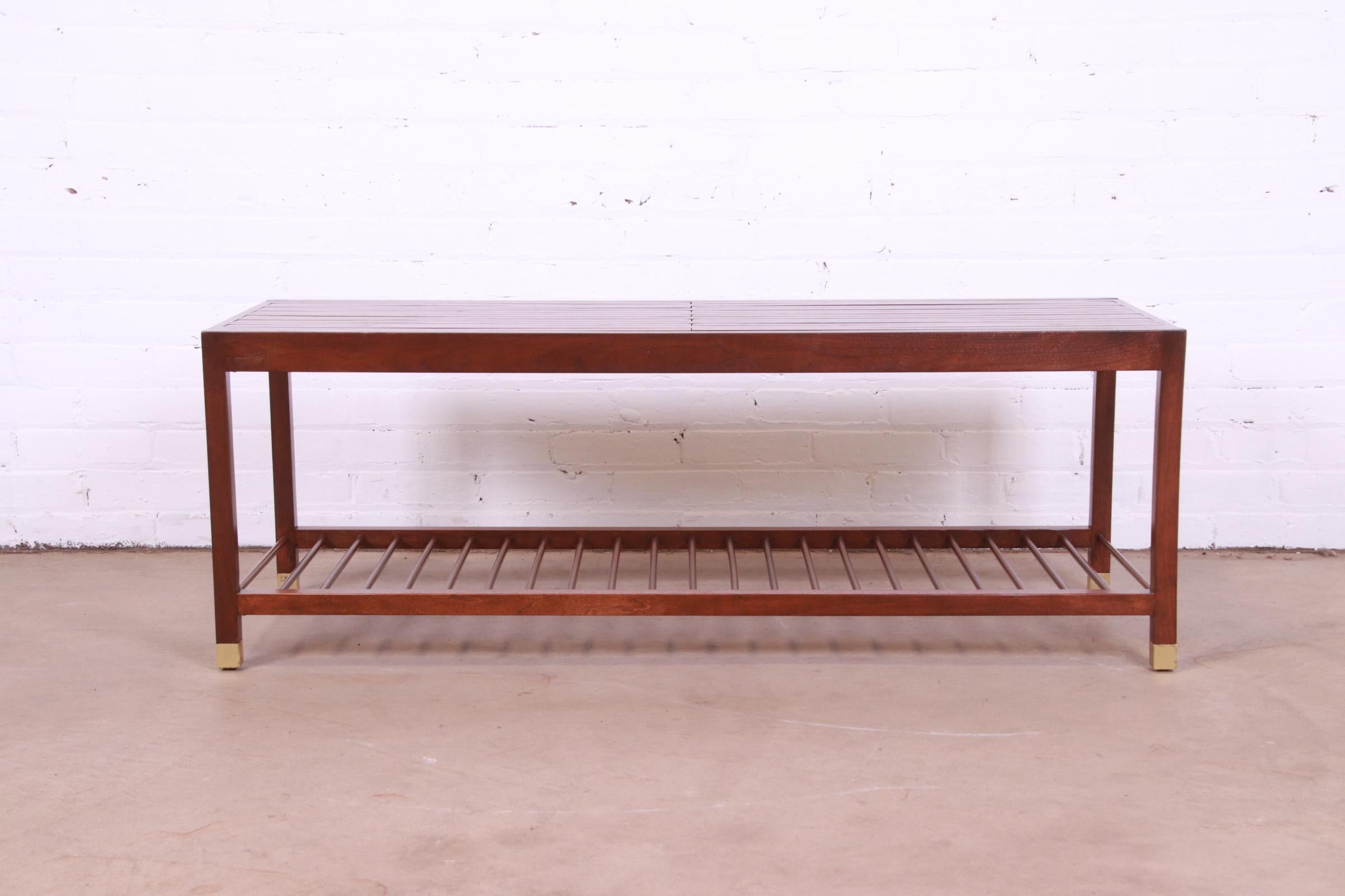 Baker Furniture Mid-Century Modern Teak Slat Expanding Coffee Table, Refinished For Sale 4