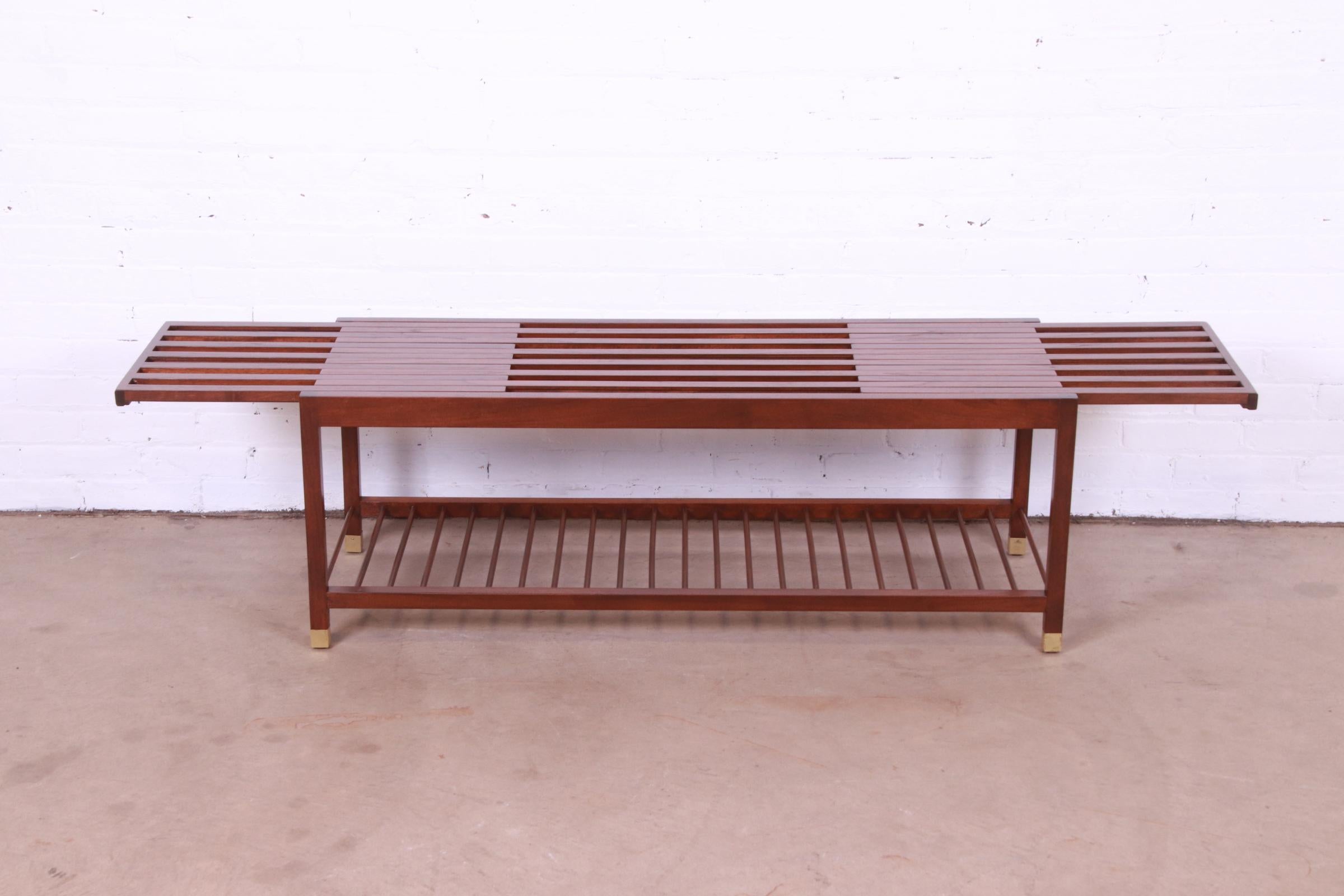 Baker Furniture Mid-Century Modern Teak Slat Expanding Coffee Table, Refinished For Sale 5