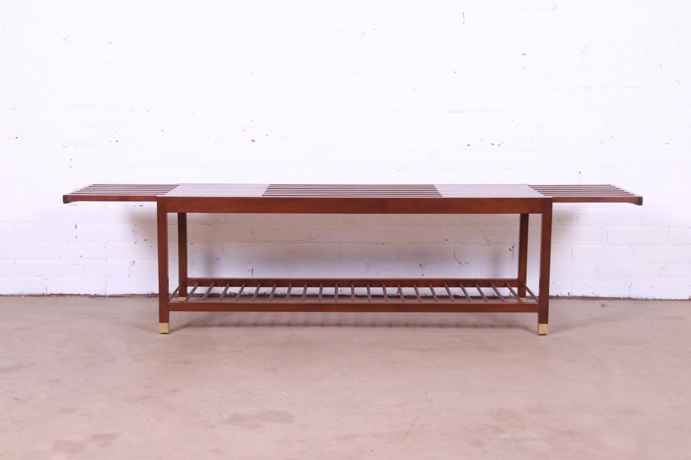 Baker Furniture Mid-Century Modern Teak Slat Expanding Coffee Table, Refinished For Sale 6