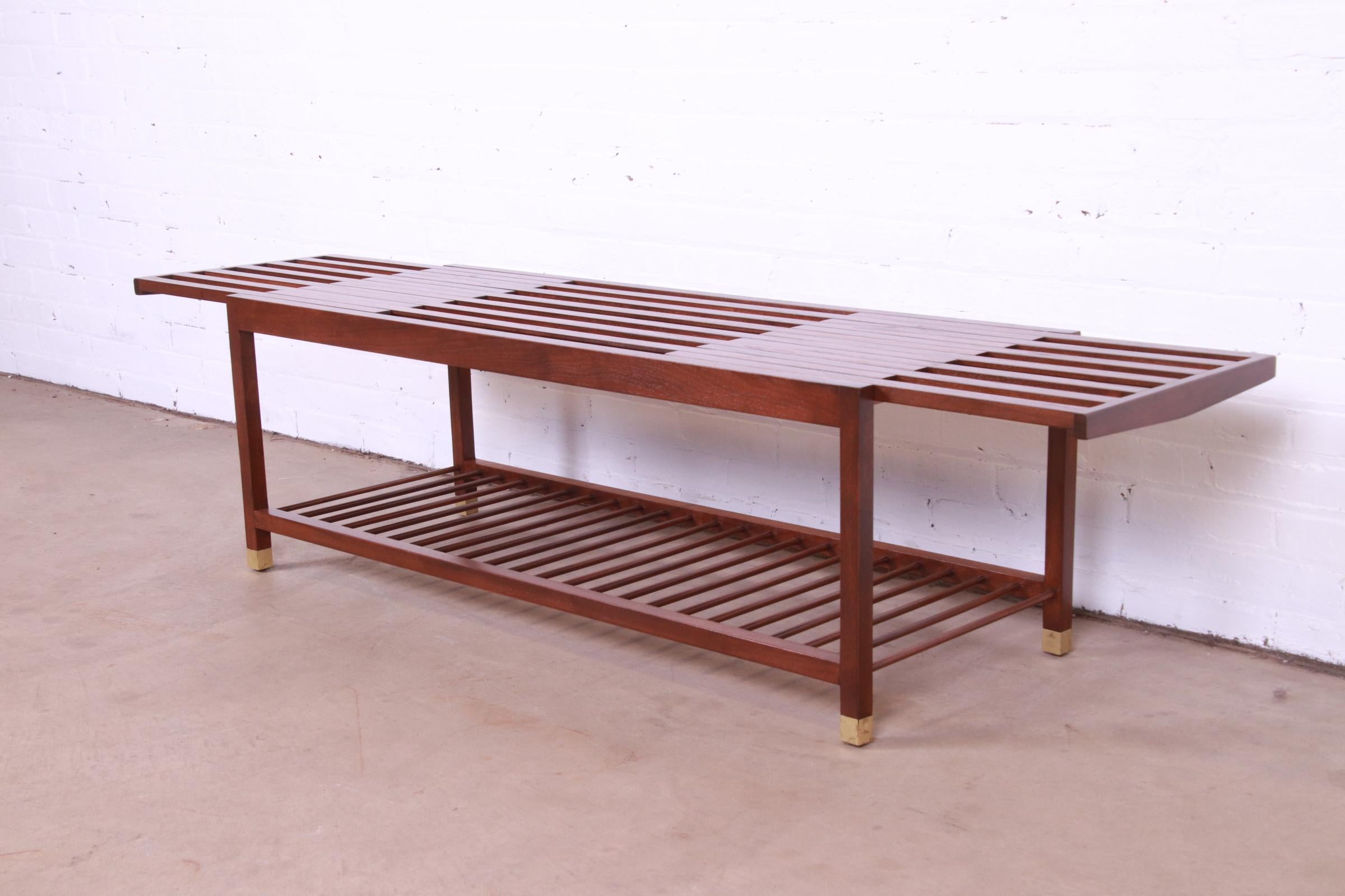Baker Furniture Mid-Century Modern Teak Slat Expanding Coffee Table, Refinished For Sale 8