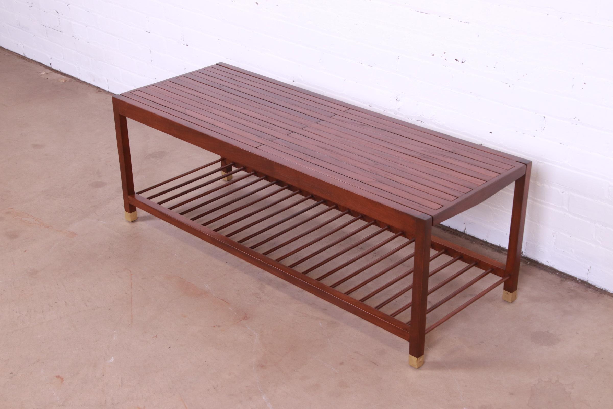 Baker Furniture Mid-Century Modern Teak Slat Expanding Coffee Table, Refinished In Good Condition For Sale In South Bend, IN