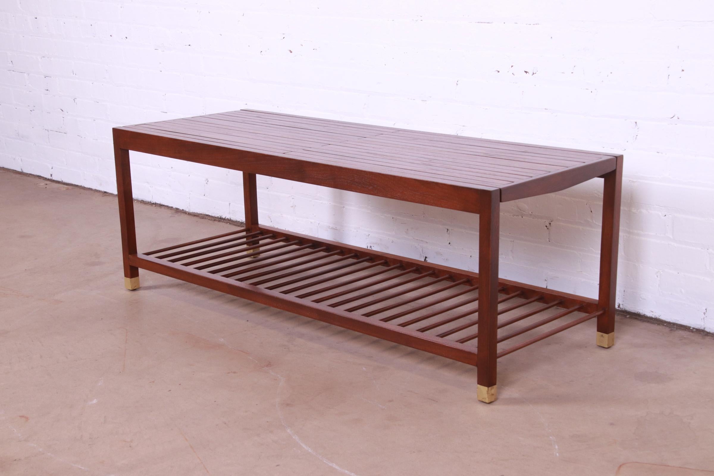 20th Century Baker Furniture Mid-Century Modern Teak Slat Expanding Coffee Table, Refinished For Sale