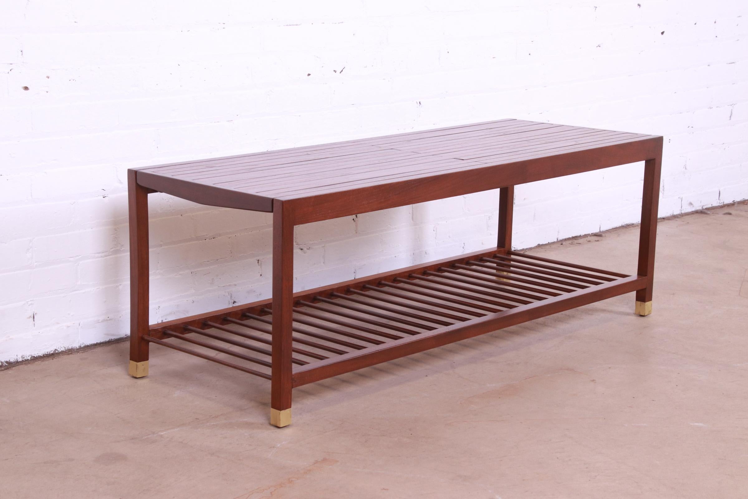 Baker Furniture Mid-Century Modern Teak Slat Expanding Coffee Table, Refinished For Sale 1