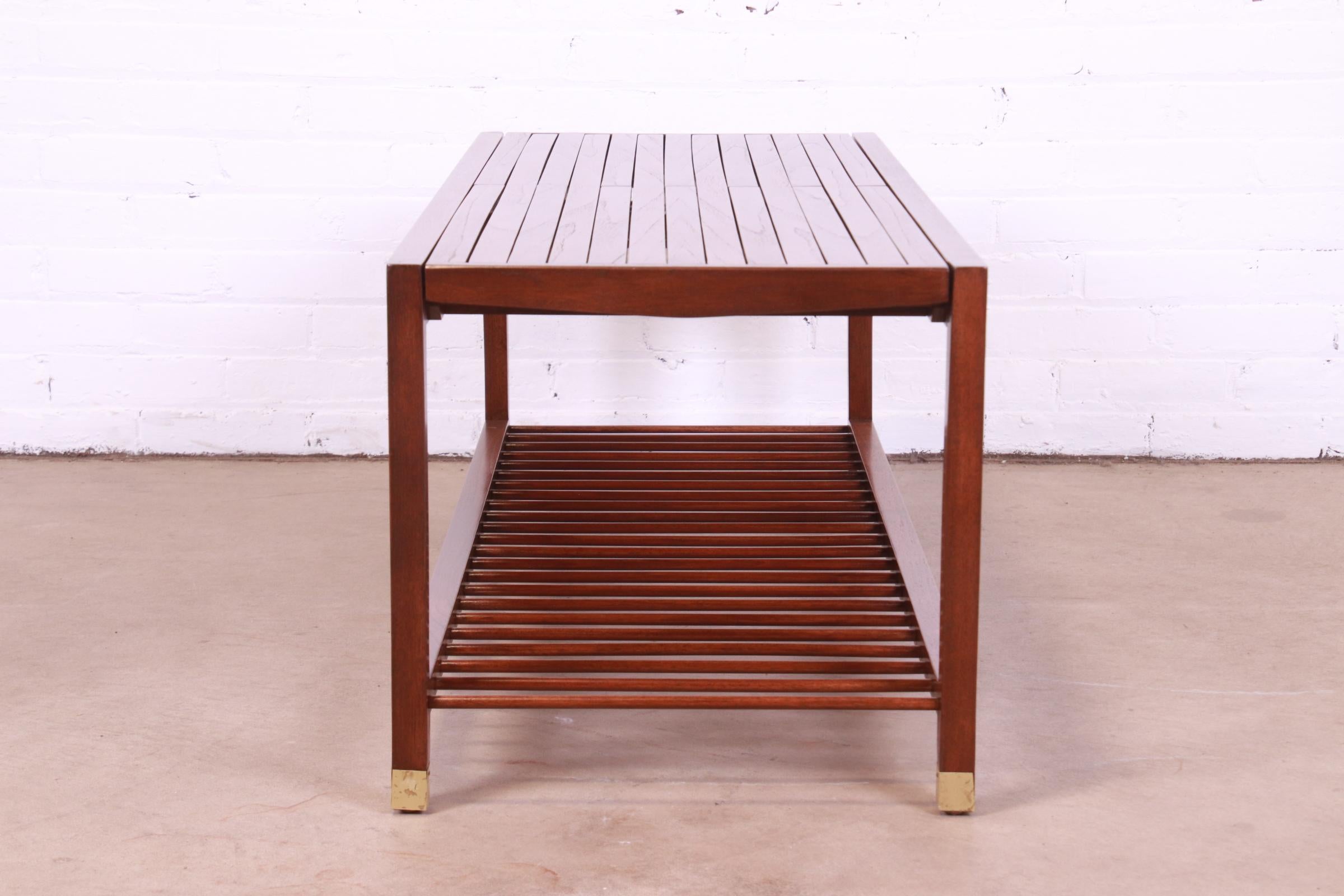 Baker Furniture Mid-Century Modern Teak Slat Expanding Coffee Table, Refinished For Sale 3