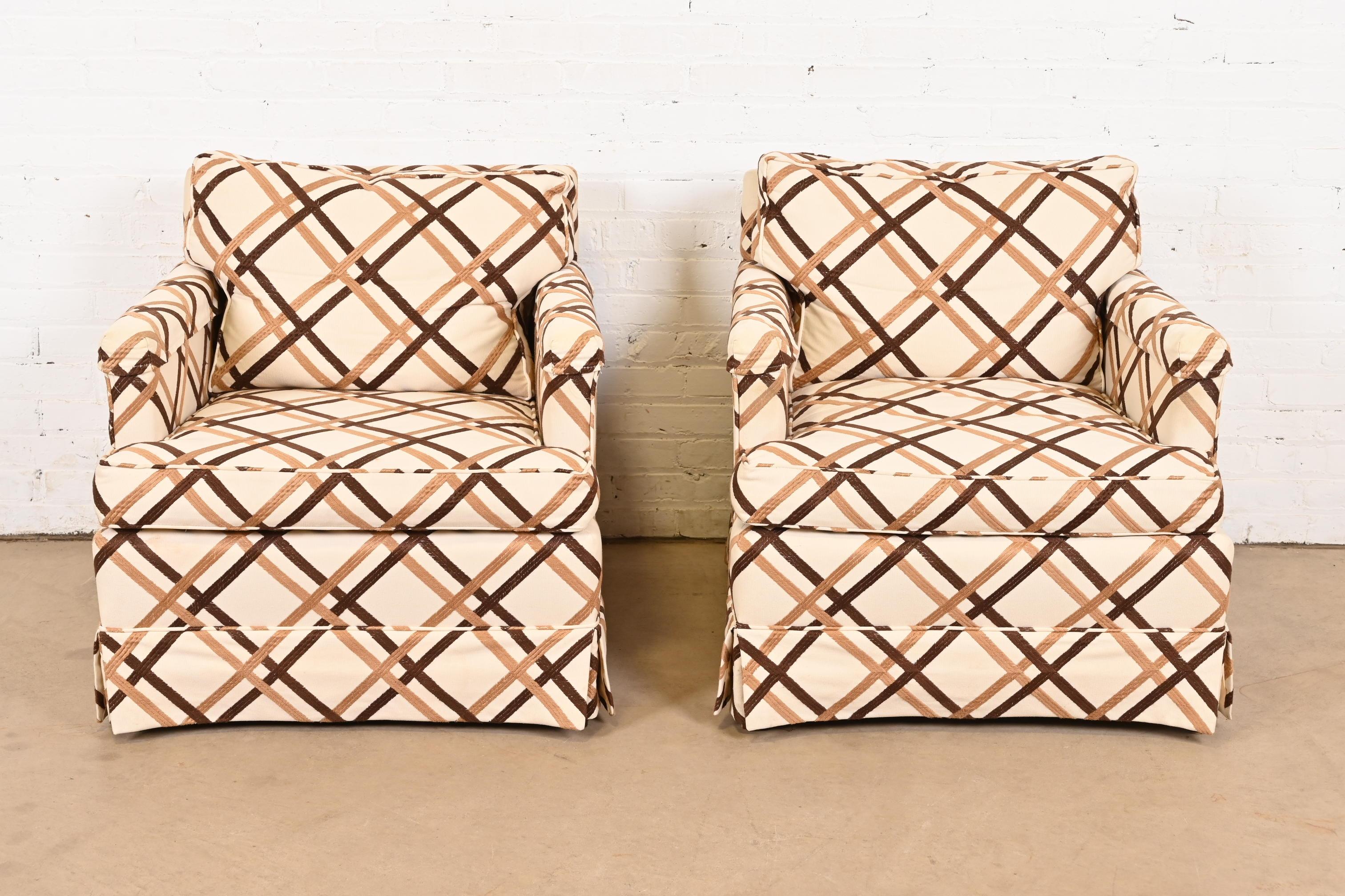 American Baker Furniture Mid-Century Modern Upholstered Lounge Chairs, Pair