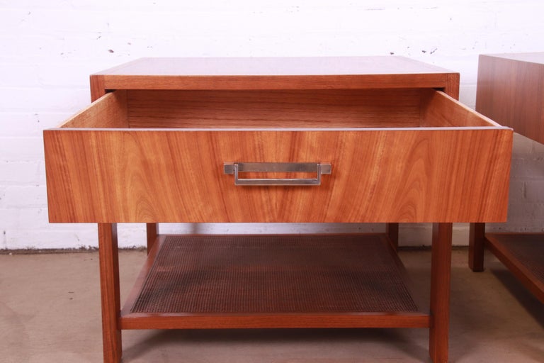 Baker Furniture Mid-Century Modern Walnut and Cane End Tables, Newly Refinished For Sale 6
