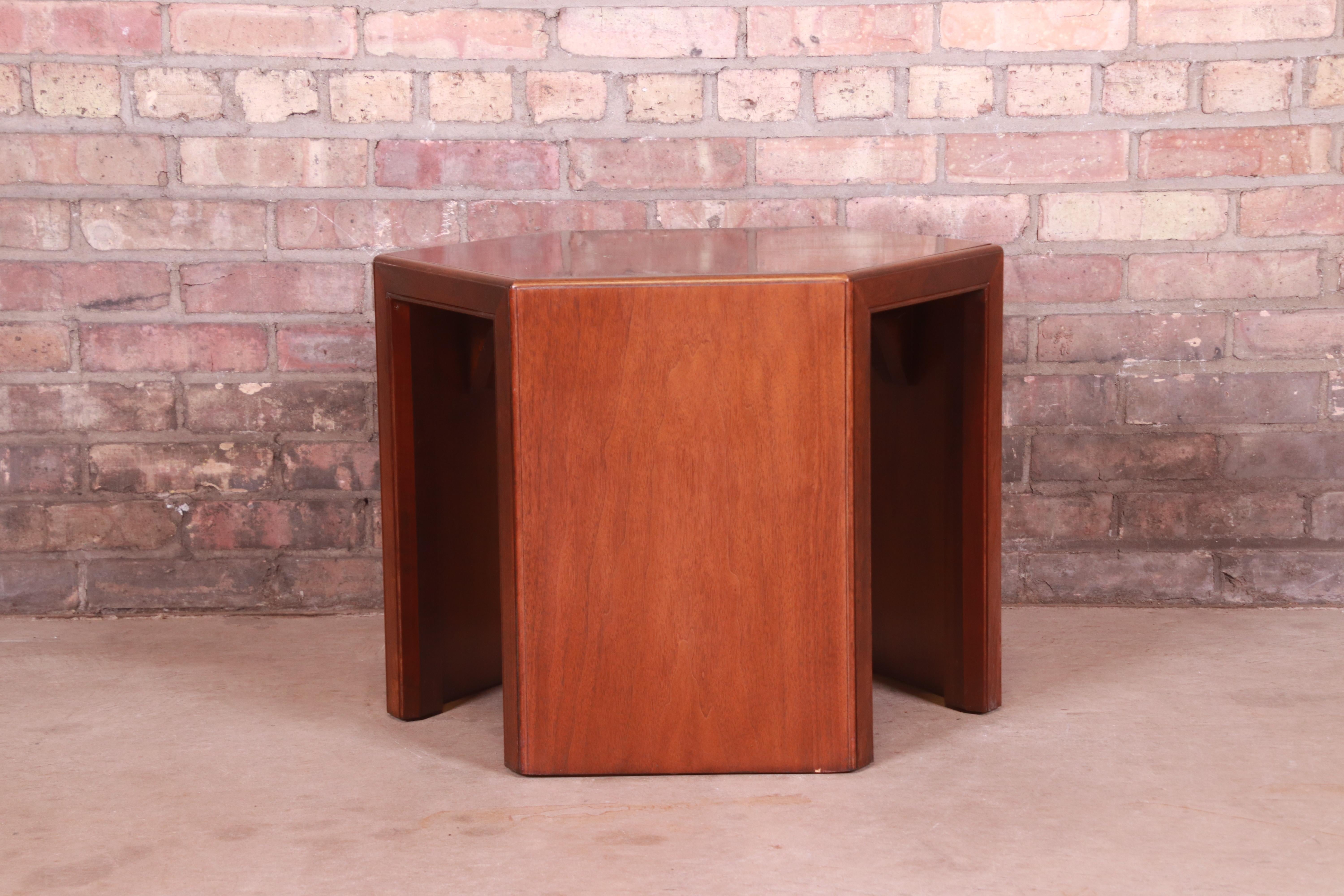 American Baker Furniture Mid-Century Modern Walnut Hexagonal Side Table