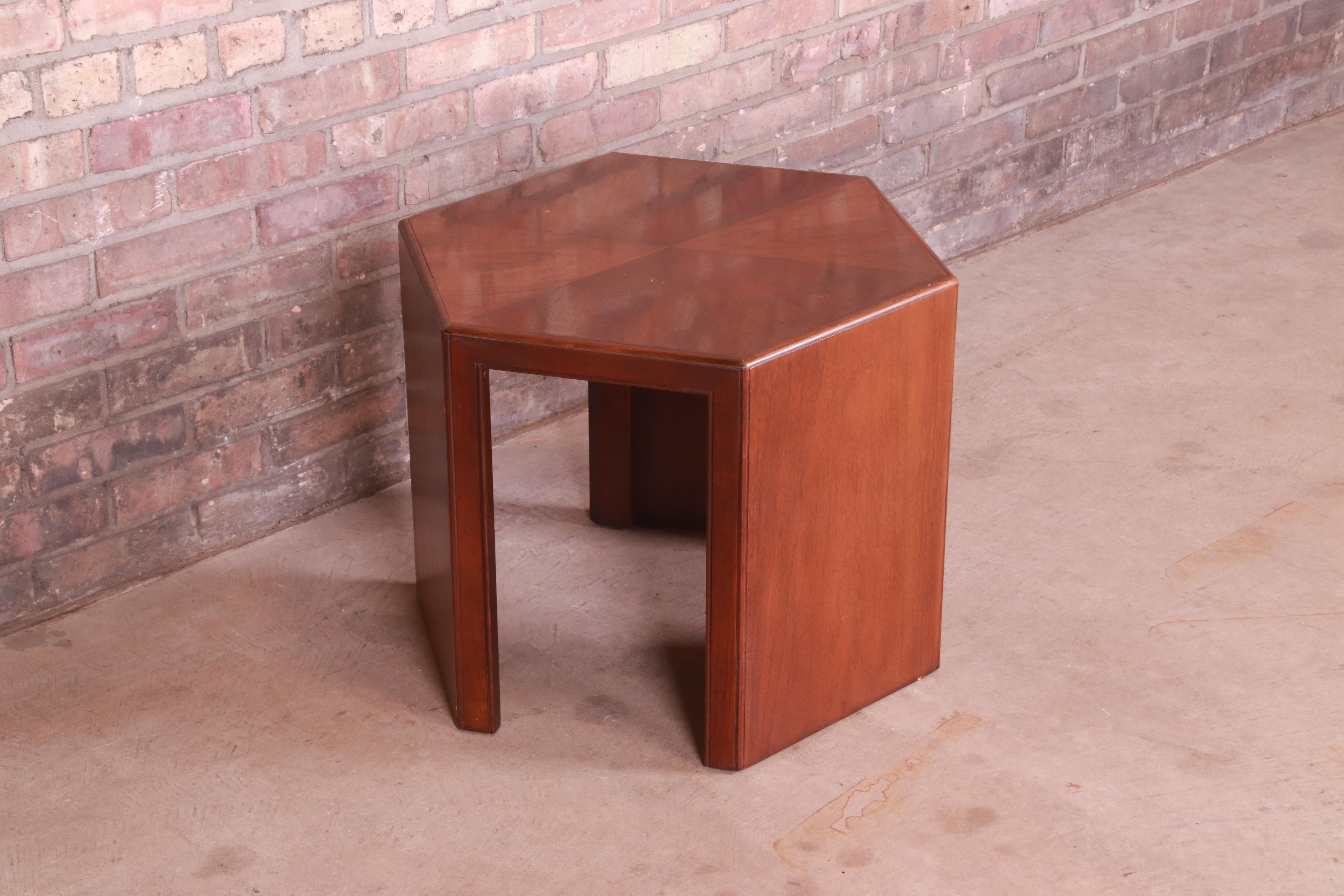 Baker Furniture Mid-Century Modern Walnut Hexagonal Side Table 1