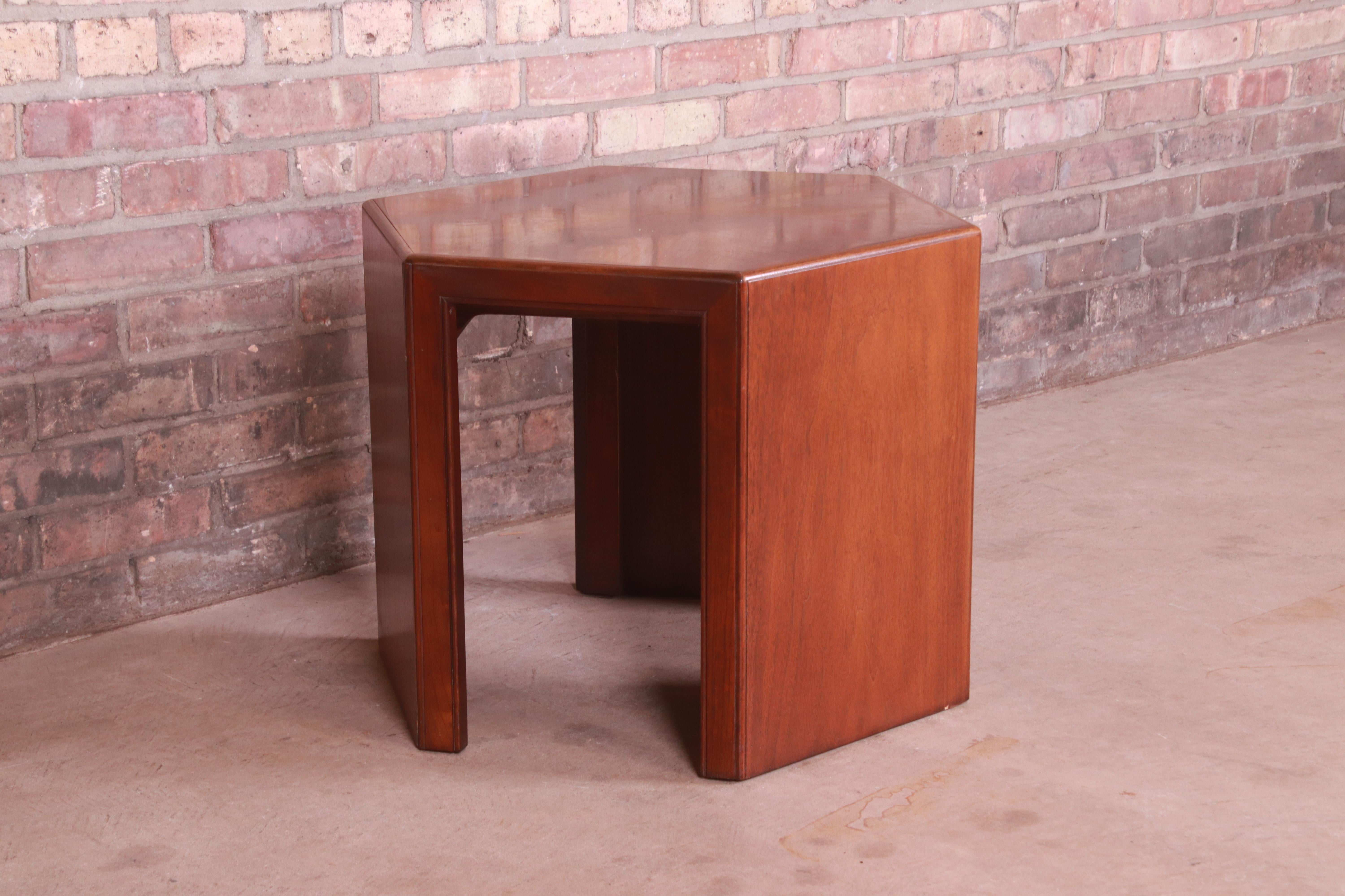 Baker Furniture Mid-Century Modern Walnut Hexagonal Side Table 2