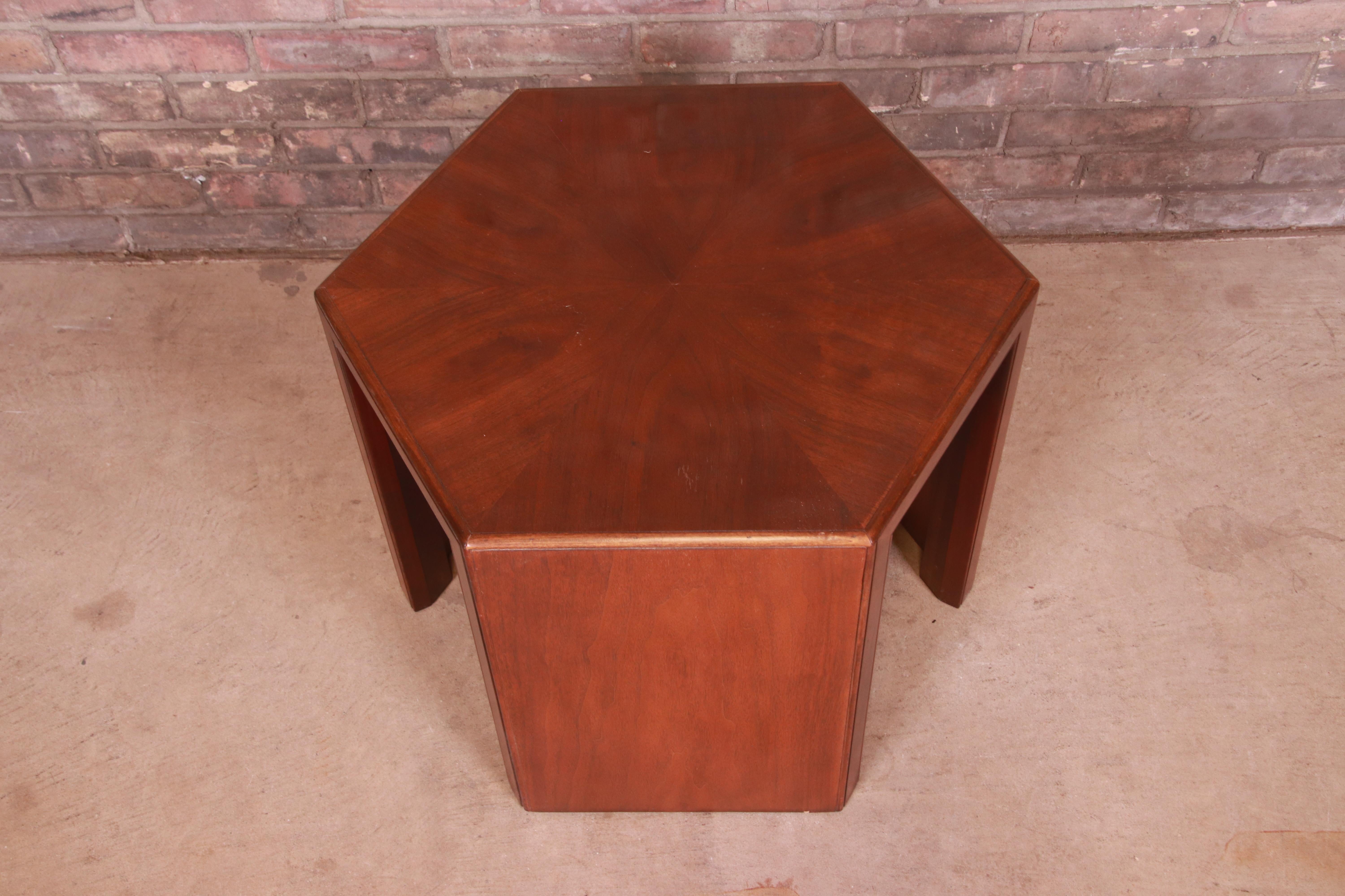 Baker Furniture Mid-Century Modern Walnut Hexagonal Side Table 3