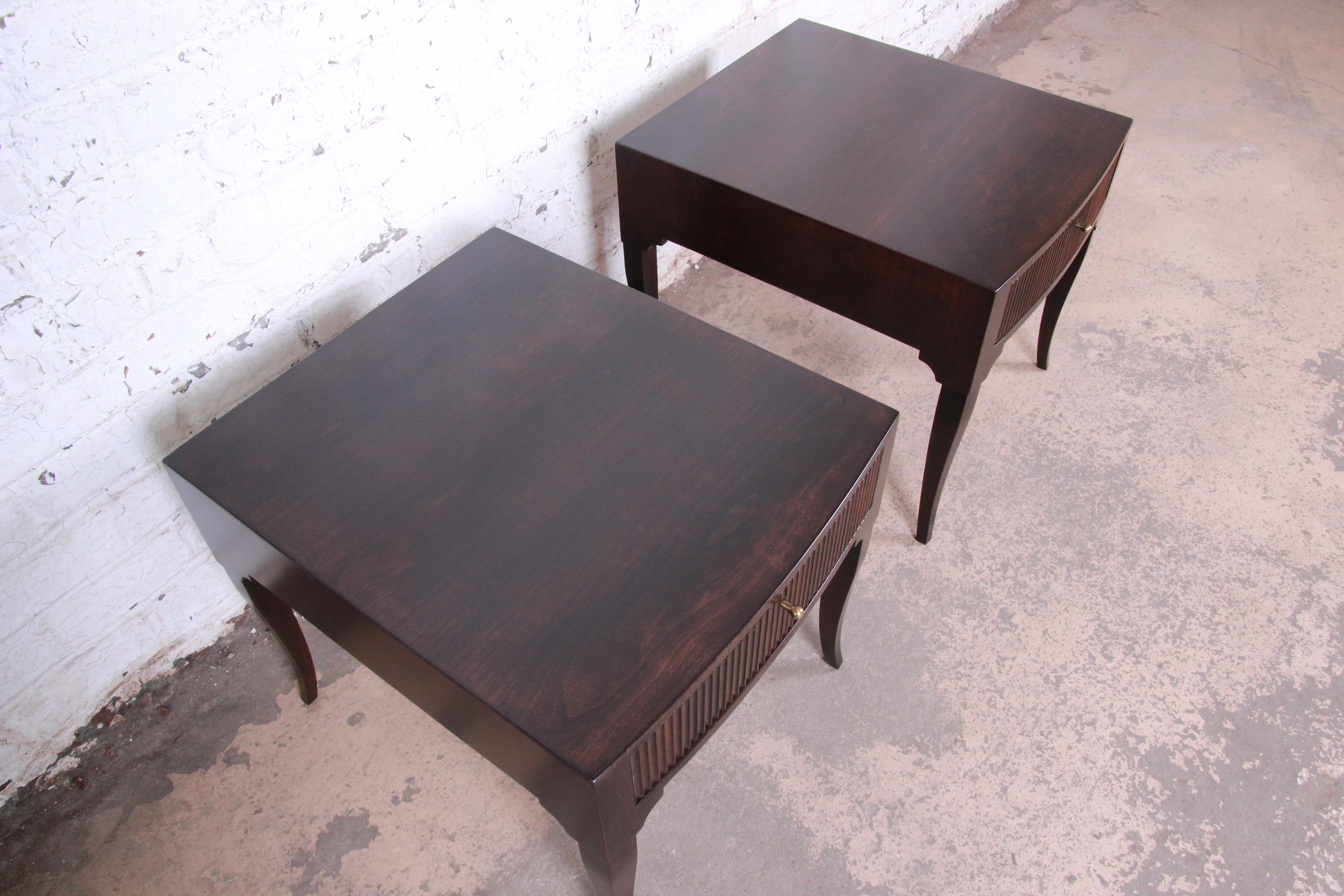 Baker Furniture Midcentury Regency Dark Mahogany Nightstands, Newly Restored 4