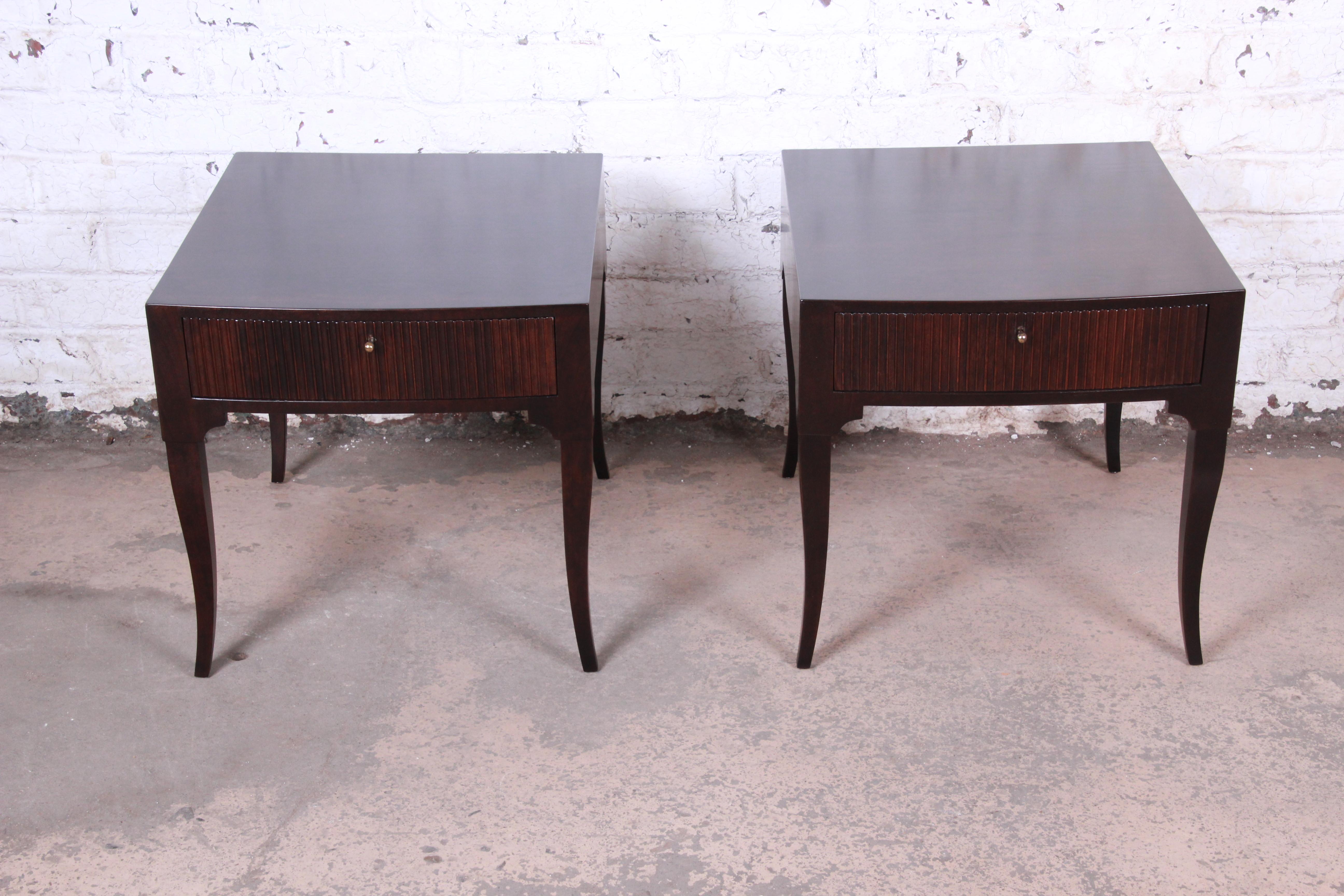 Mid-Century Modern Baker Furniture Midcentury Regency Dark Mahogany Nightstands, Newly Restored