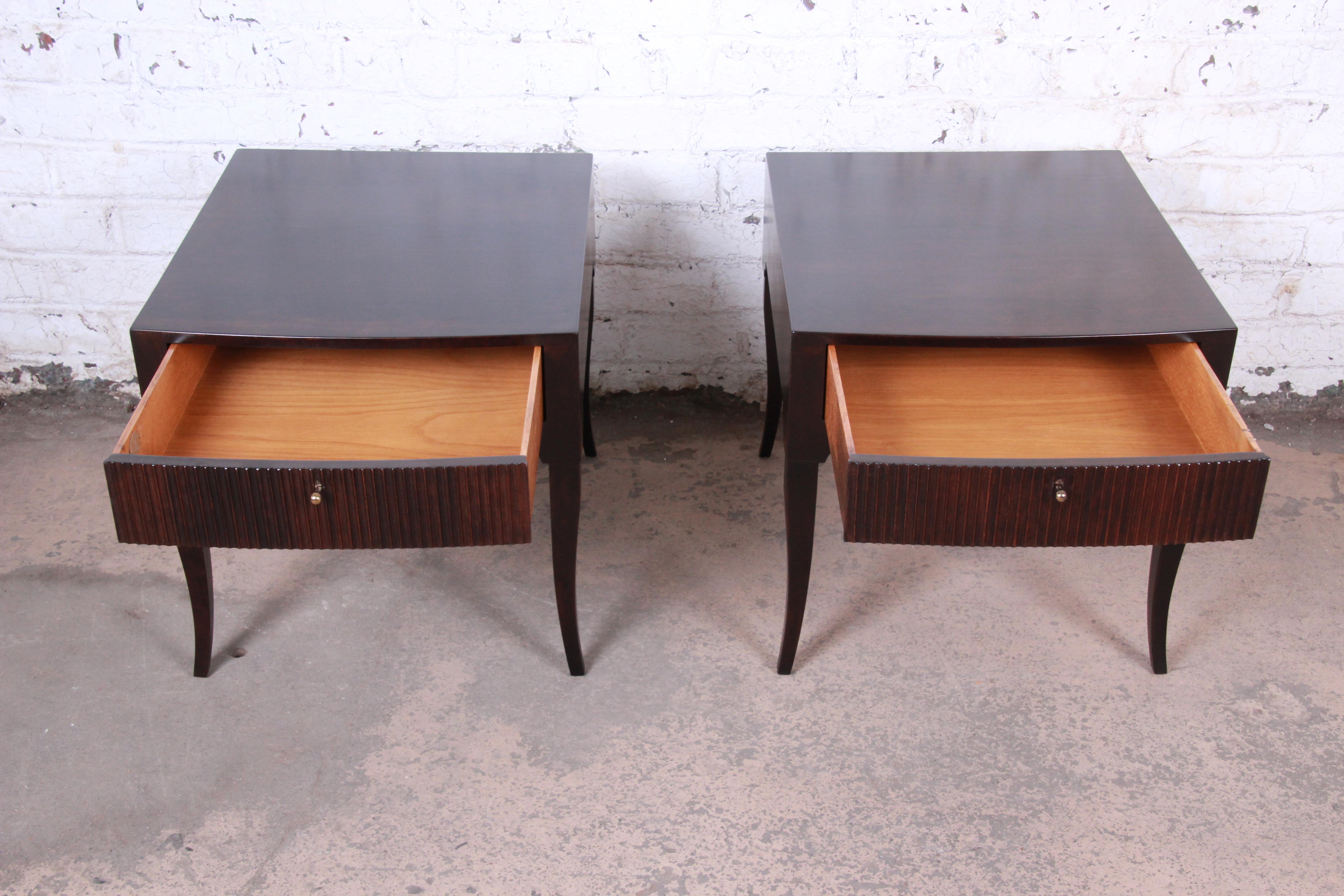 Baker Furniture Midcentury Regency Dark Mahogany Nightstands, Newly Restored In Good Condition In South Bend, IN