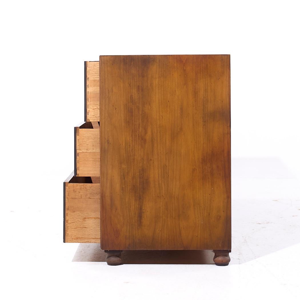 Baker Furniture Mid Century Walnut Campaign Lowboy Dresser In Good Condition In Countryside, IL