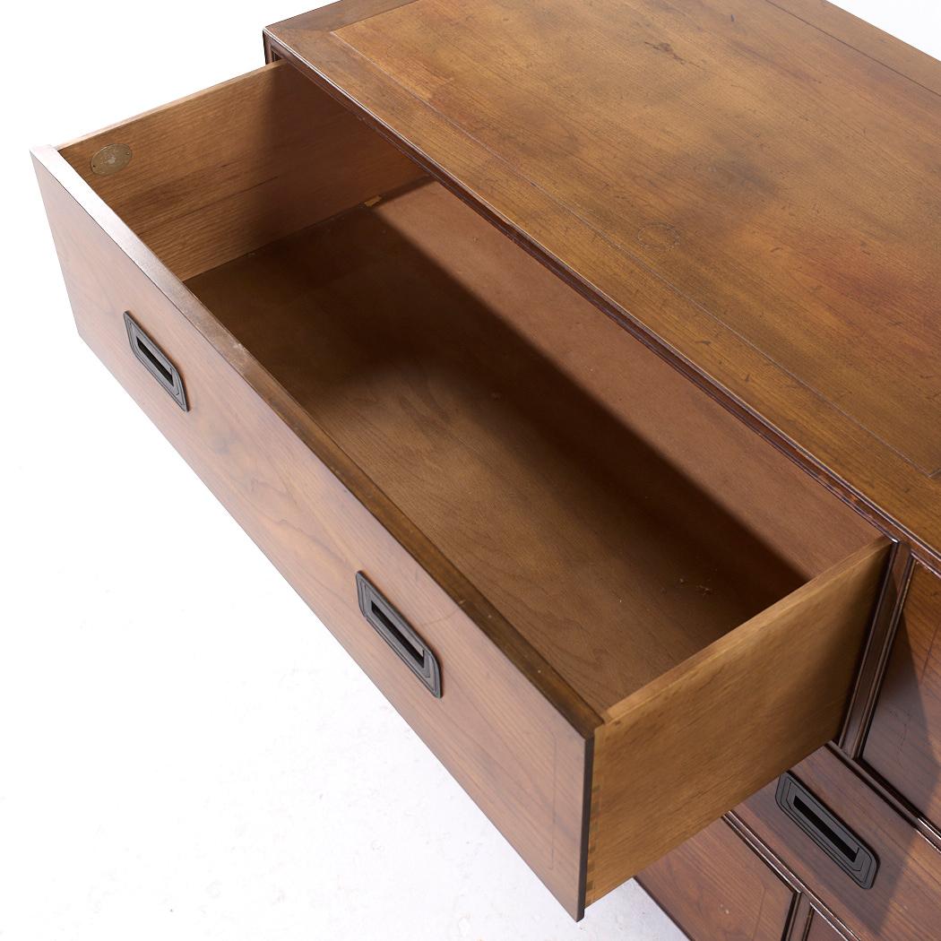 Baker Furniture Mid Century Walnut Campaign Lowboy Dresser 2