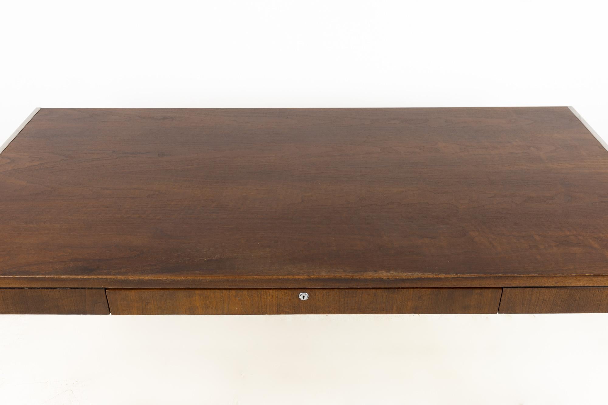 Baker Furniture Mid Century Walnut Executive Desk with Chrome Legs 4